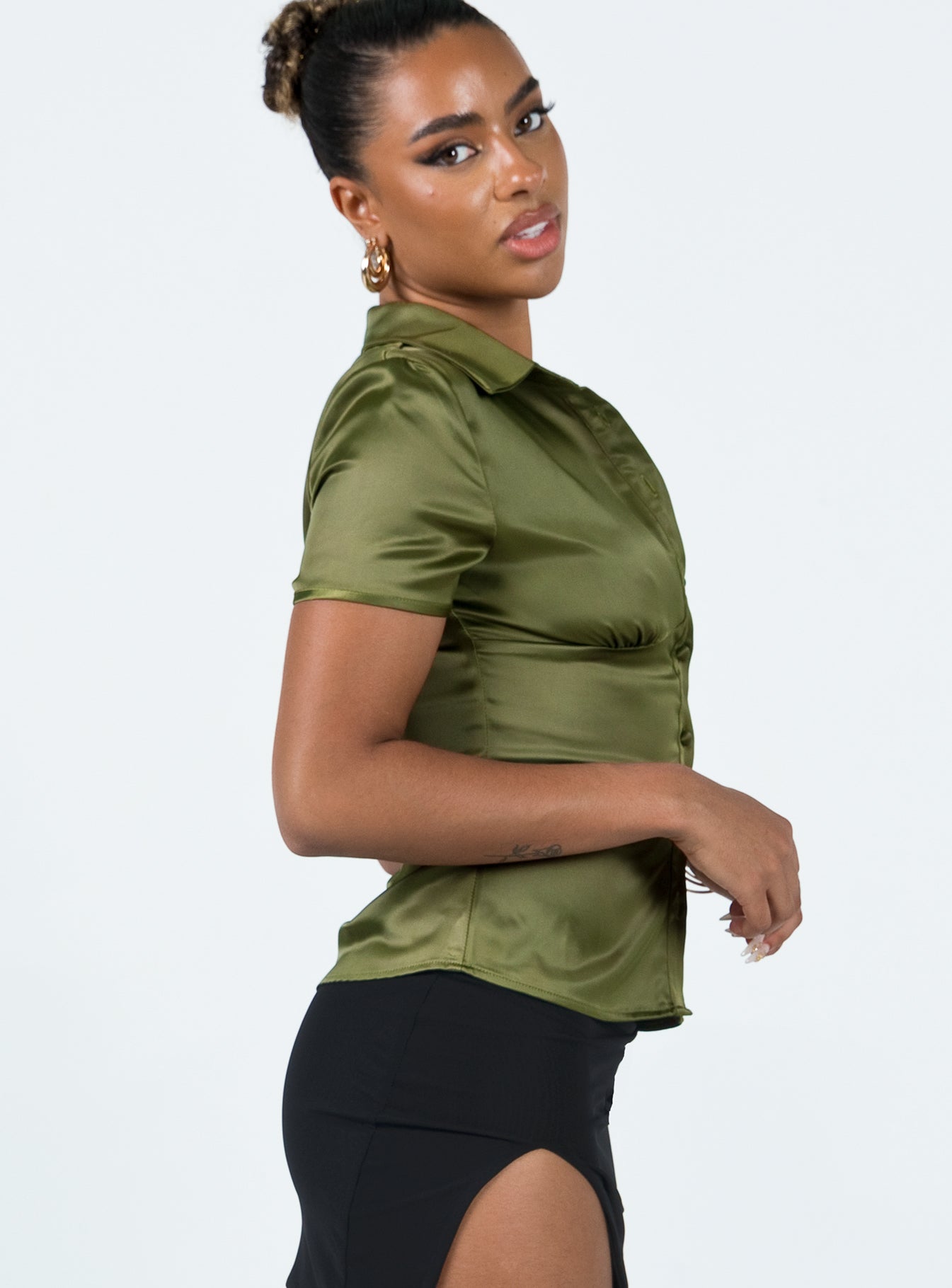 Bessie Top Khaki - women's shirt by Ellevoria - view 4