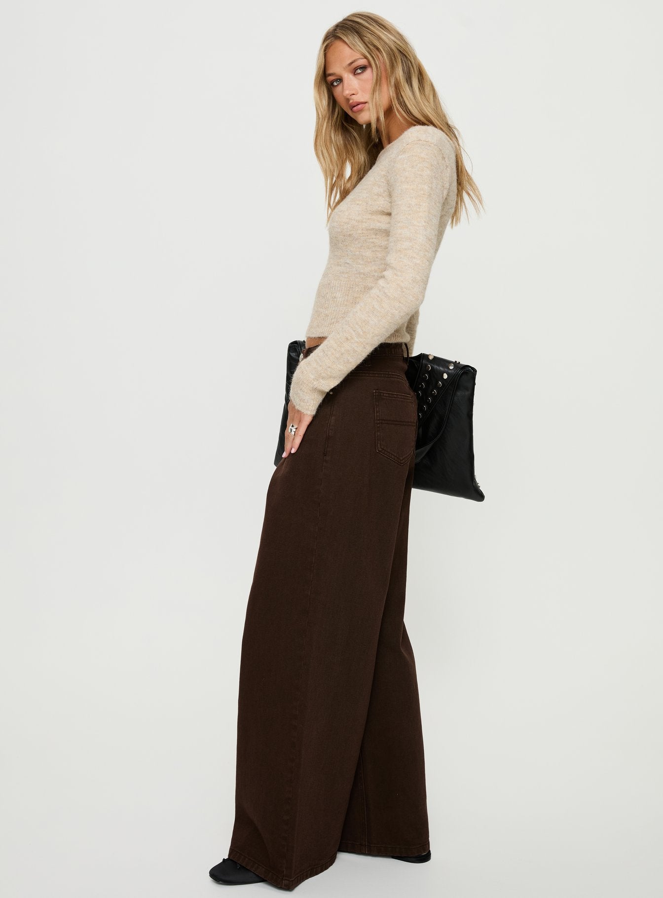 Naylor Mid Rise Wide Leg Jeans Brown women's denim jeans by Ellevoria
