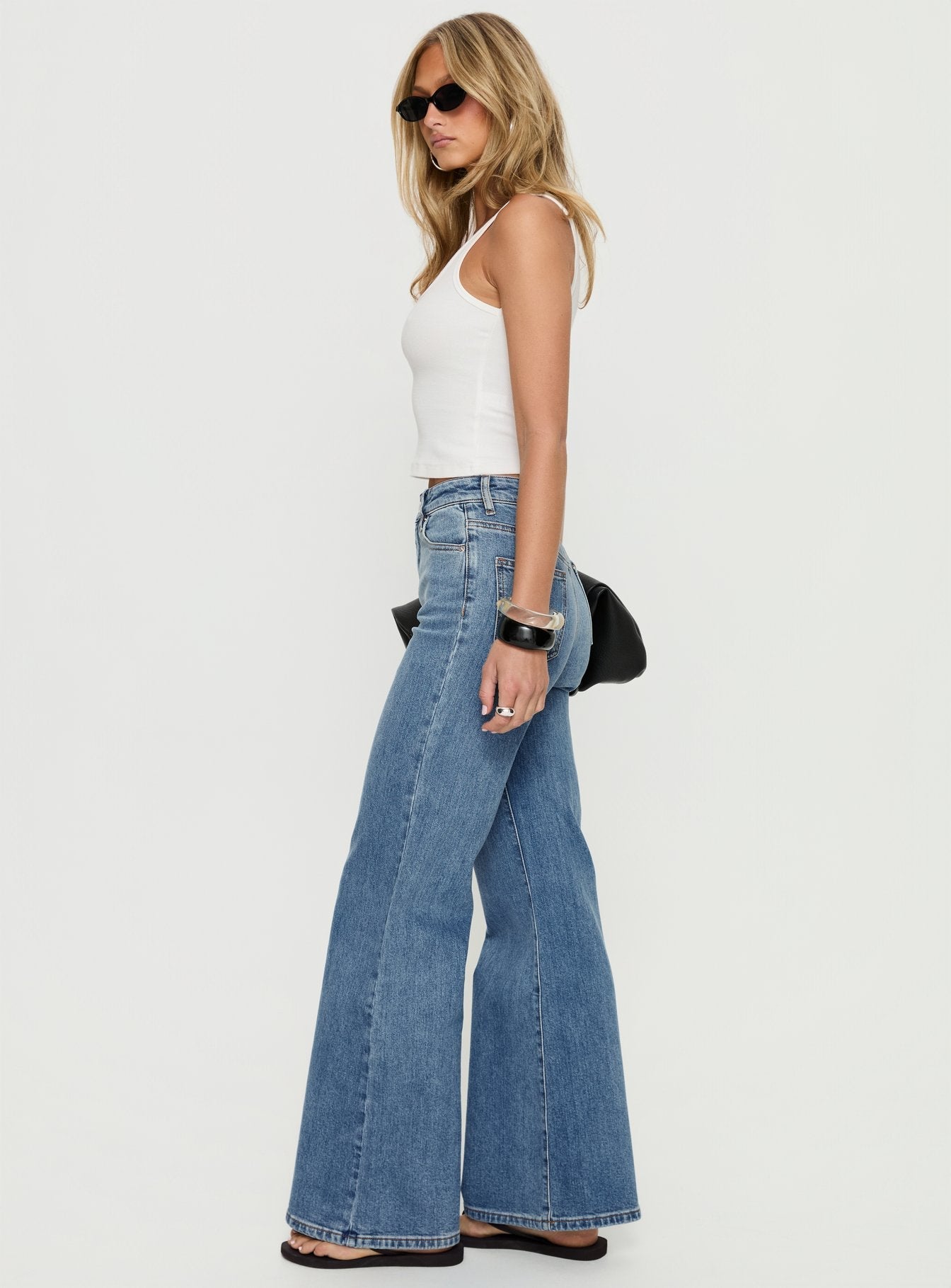 Thearlie High Rise Flared Jeans Mid Blue Wash women's denim jeans by Ellevoria