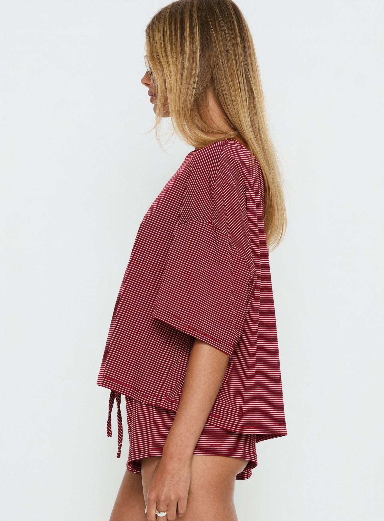 Sugar Surge Off Shoulder Sleep Top Cherry Stripe women's matching set by Ellevoria