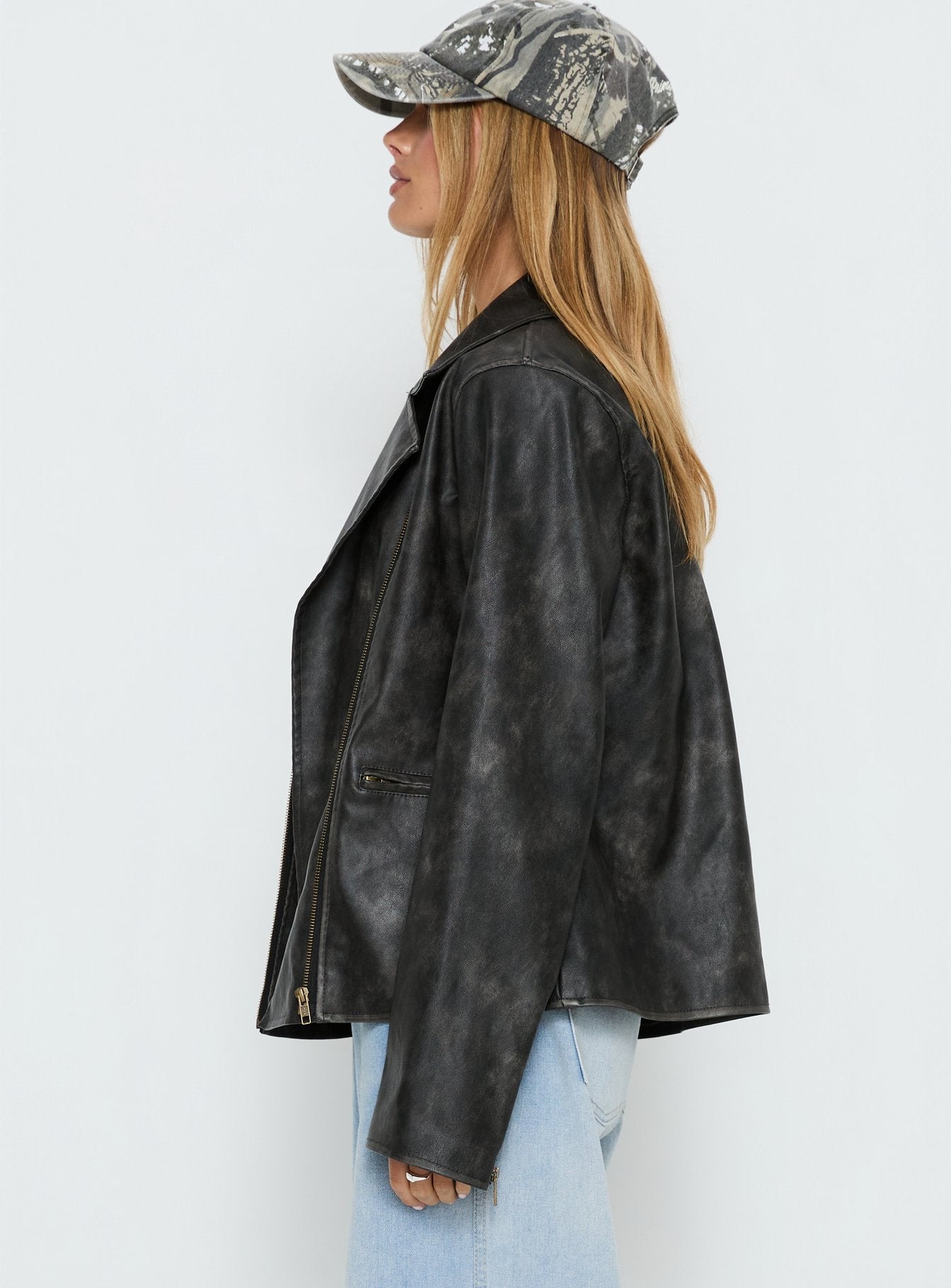 Vyolette Faux Leather Collared Jacket Washed Black women's jacket by Ellevoria