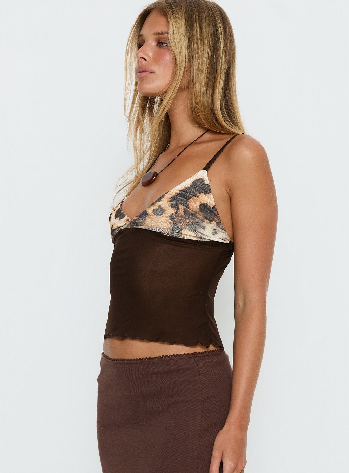 Willet Contrast Bust Cami Top Chocolate / Leopard - women's top by Ellevoria - view 4