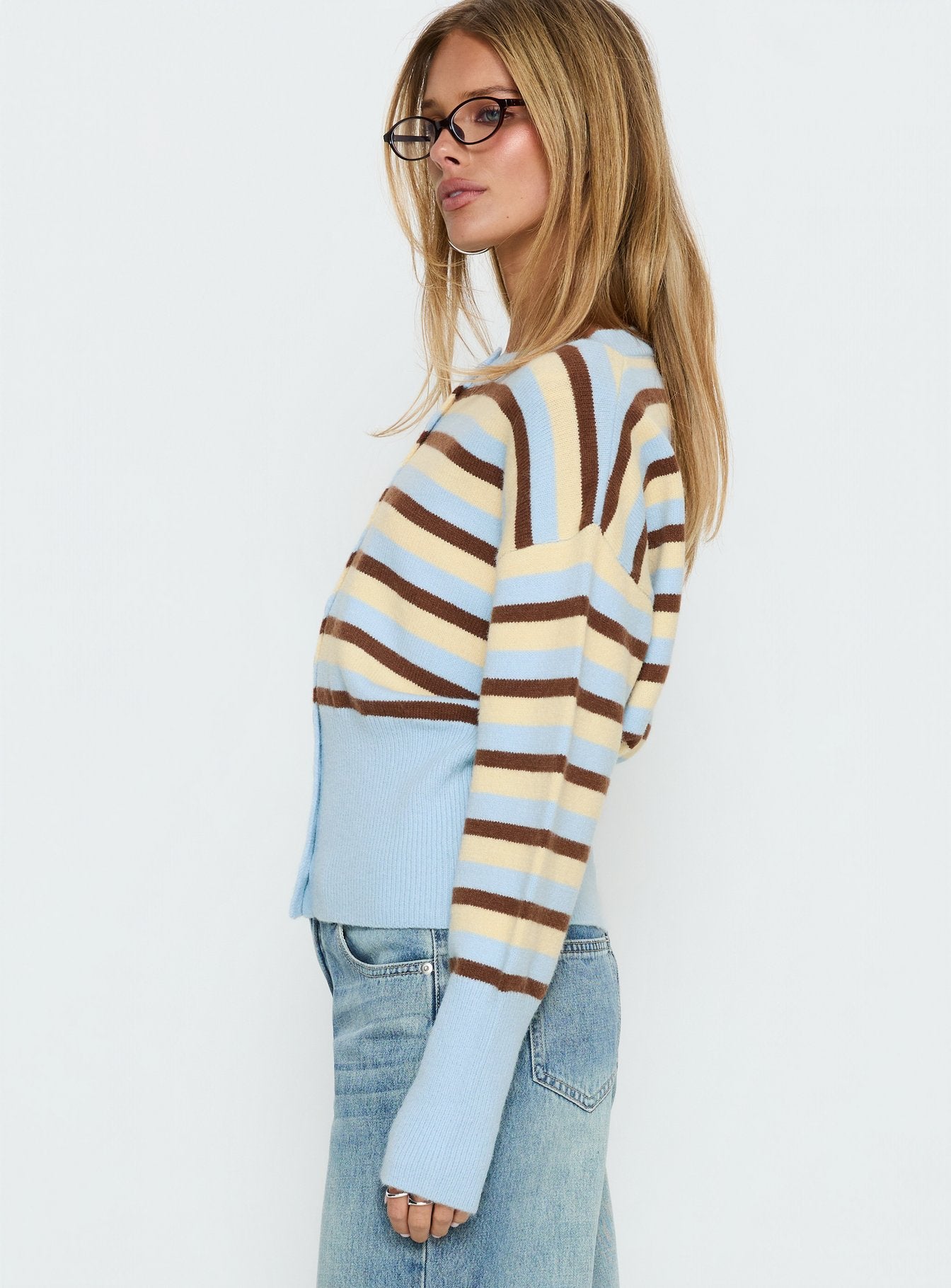 Rhitta Button Down Cardigan Multi Stripe women's sweater by Ellevoria