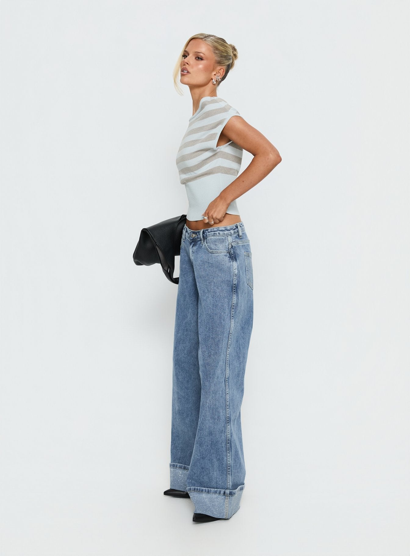Ramos Diamante Low Rise Wide Leg Jeans Washed Mid Blue women's denim jeans by Ellevoria