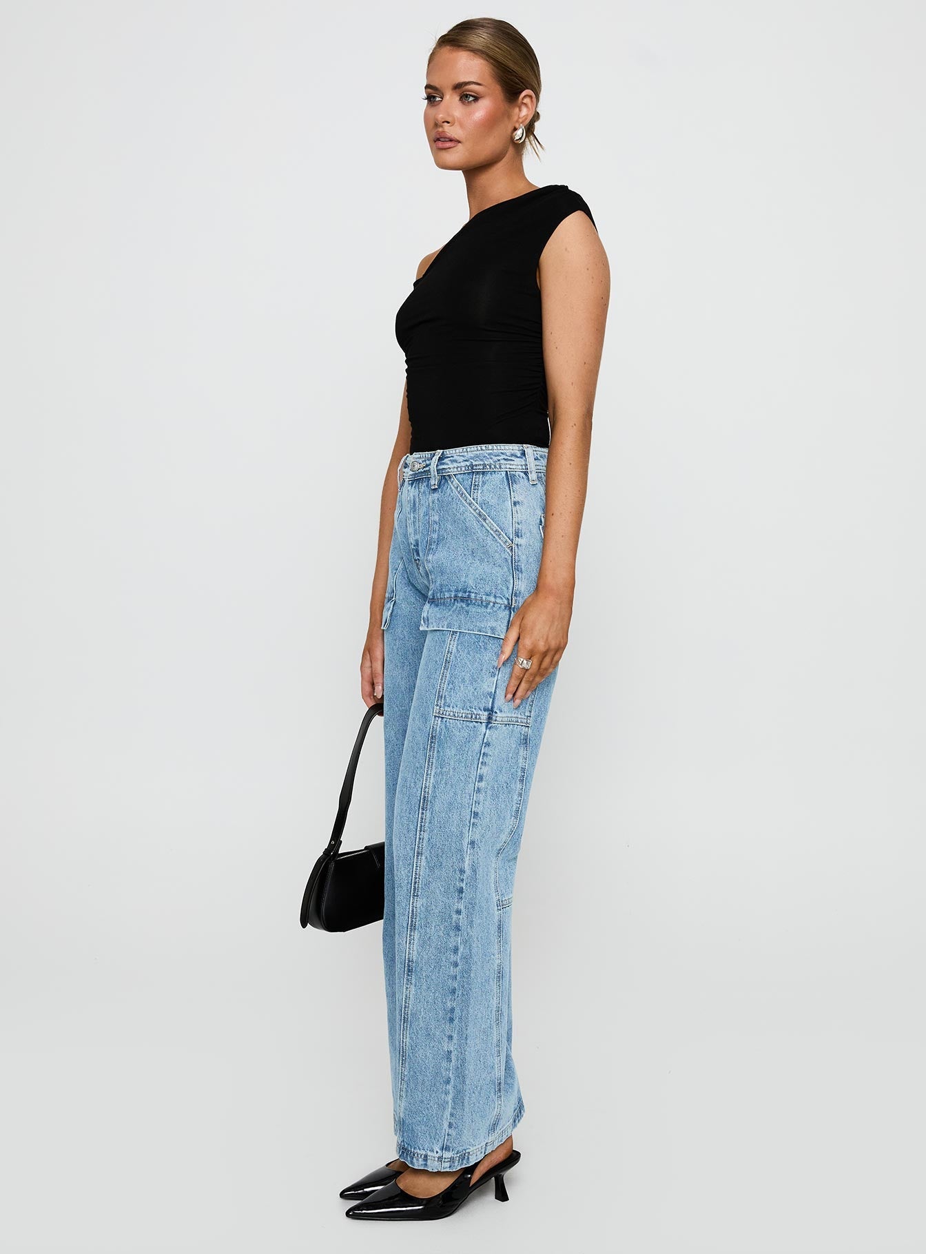 Chad Cargo High Rise Wide Leg Jeans Mid Wash women's denim jeans by Ellevoria