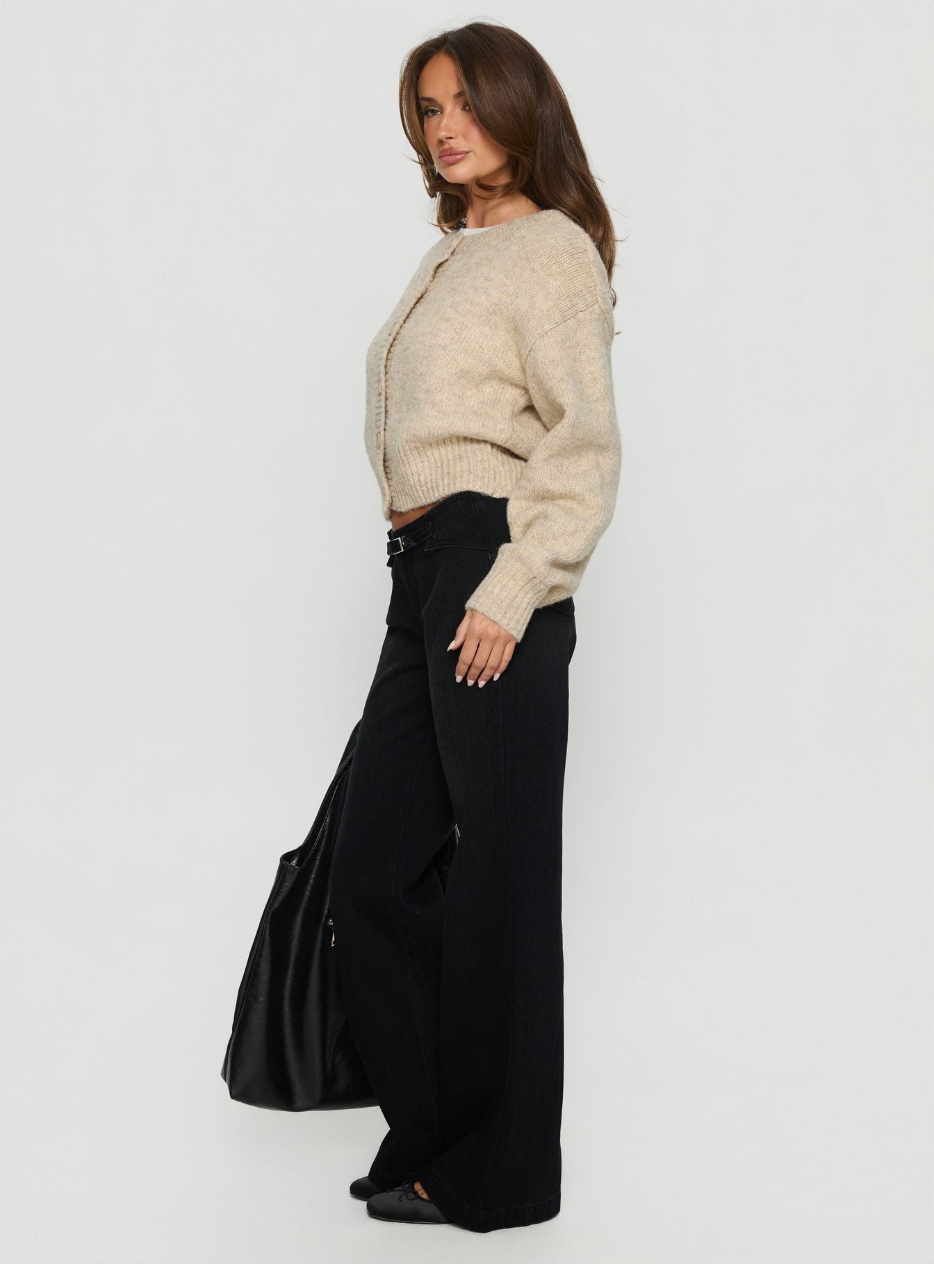 Slow Ride Mid Rise Bootleg Belted Jeans Washed Black women's denim jeans by Ellevoria