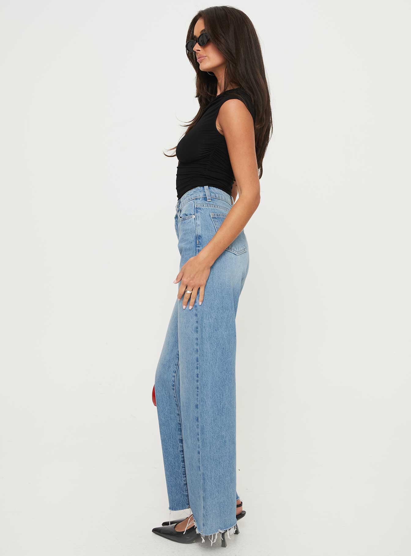 Henesey High Rise Straight Leg Jeans Mid Blue Wash women's denim jeans by Ellevoria