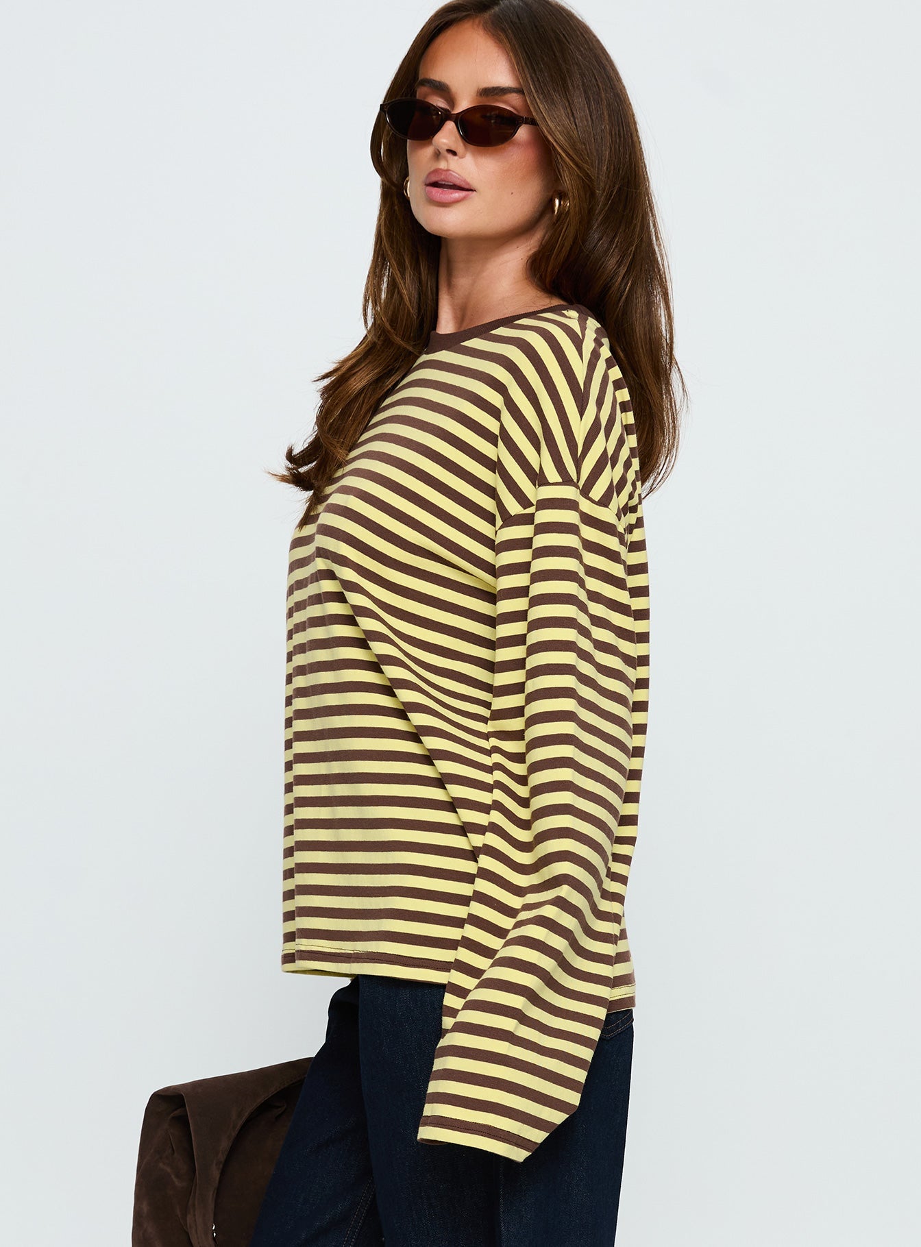 Settle Down Long Sleeve Top Yellow / Brown Stripe women's two piece set by Ellevoria