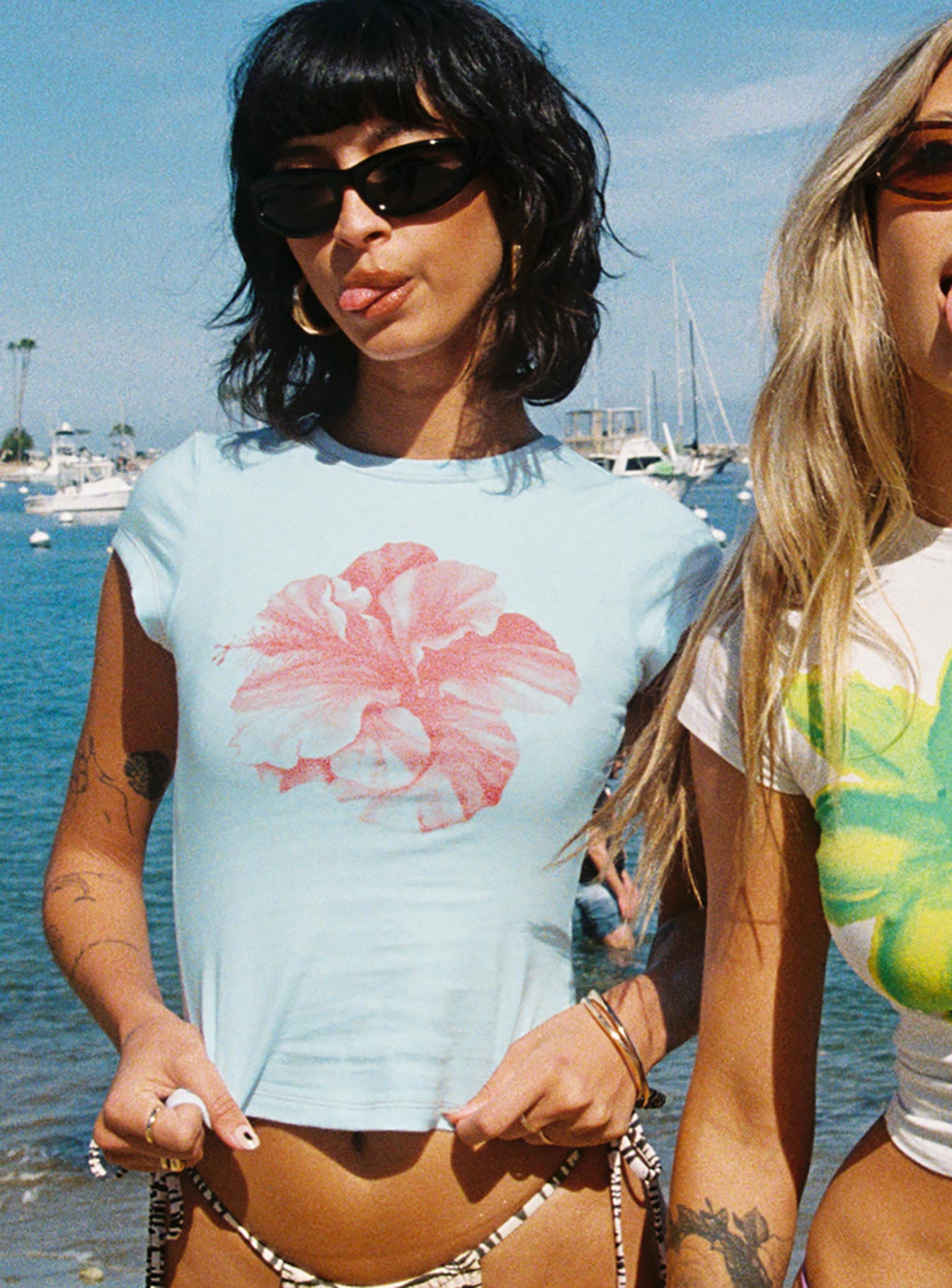 Owenz Hibiscus Baby Tee Blue - women's top by Ellevoria - view 5