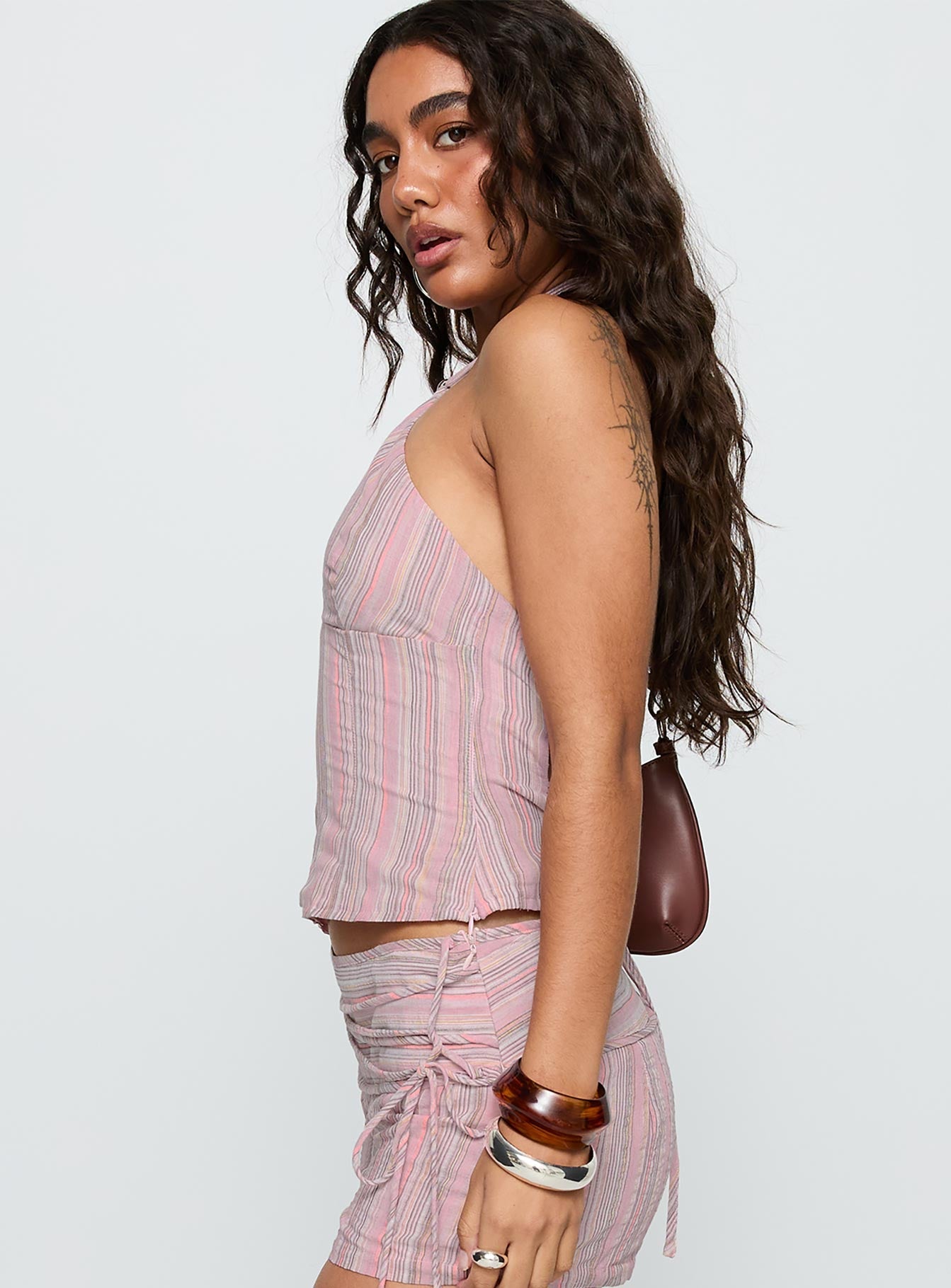 Electric Night Halter Tie Back Top Pink Stripe women's two piece set by Ellevoria