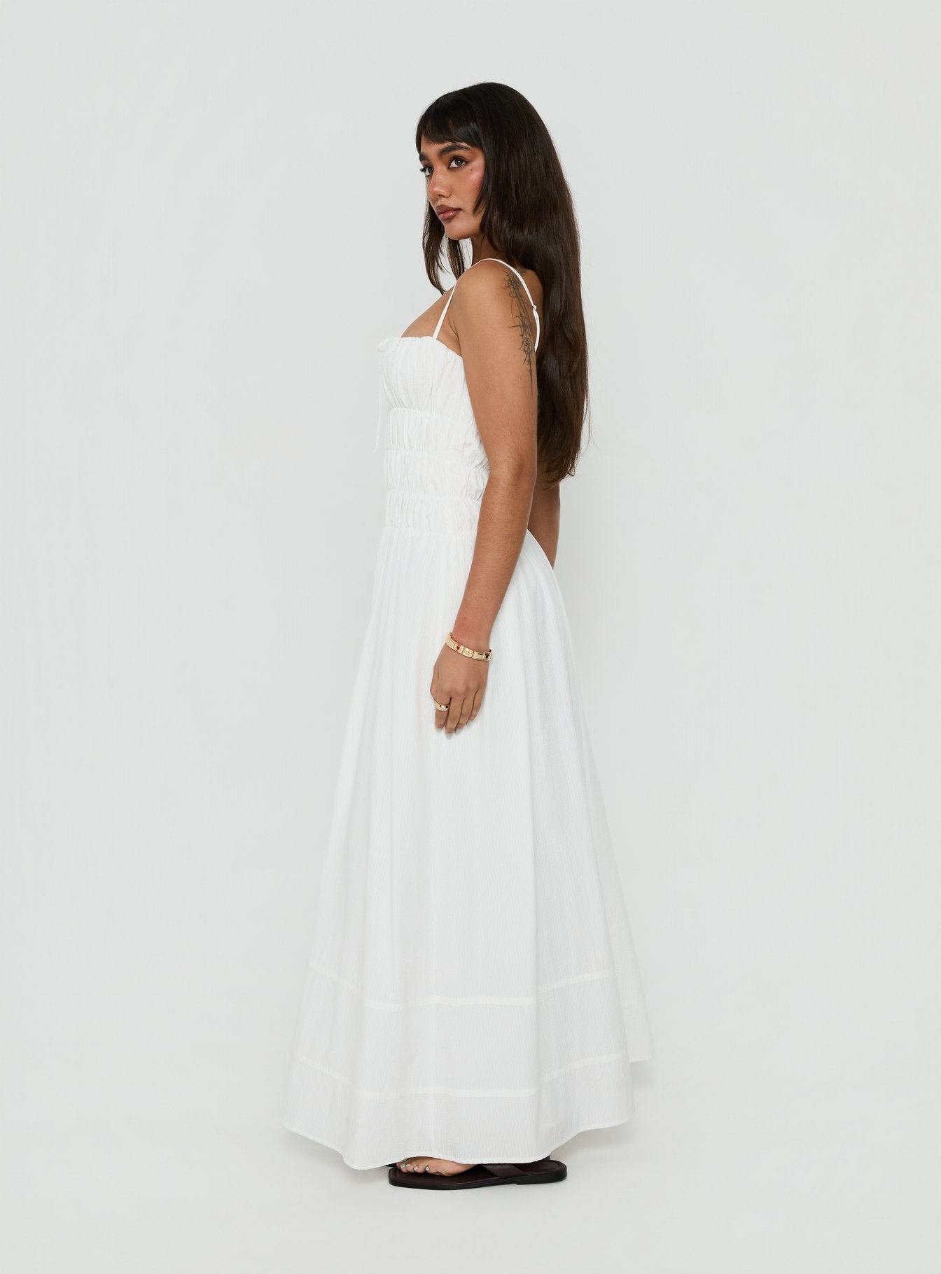Loralei Shirred Maxi Dress White - women's maxi dress by Ellevoria - view 4