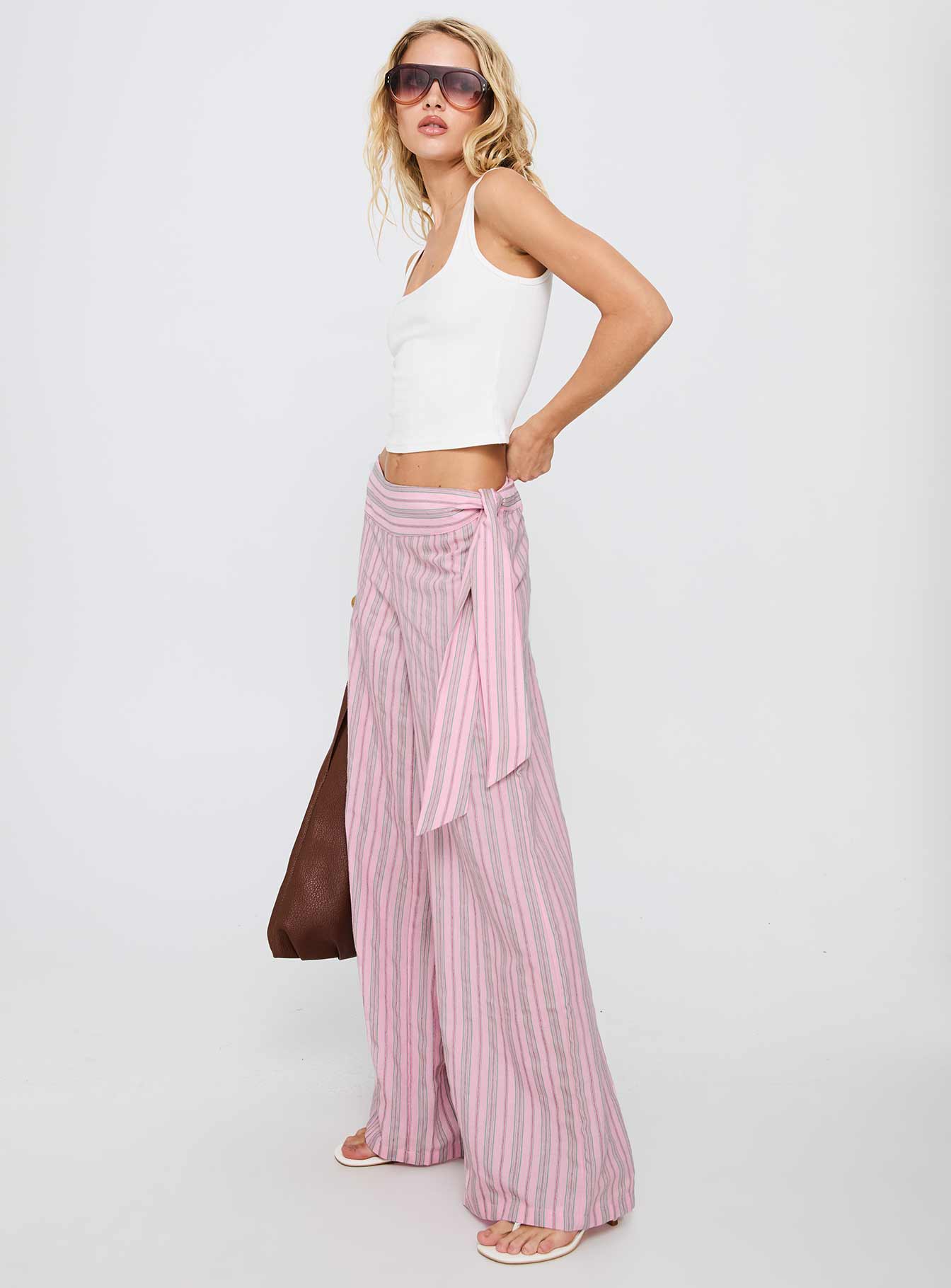 Wave Dancer Tie Pant Pink Stripe - loose fit women's bottoms by Ellevoria