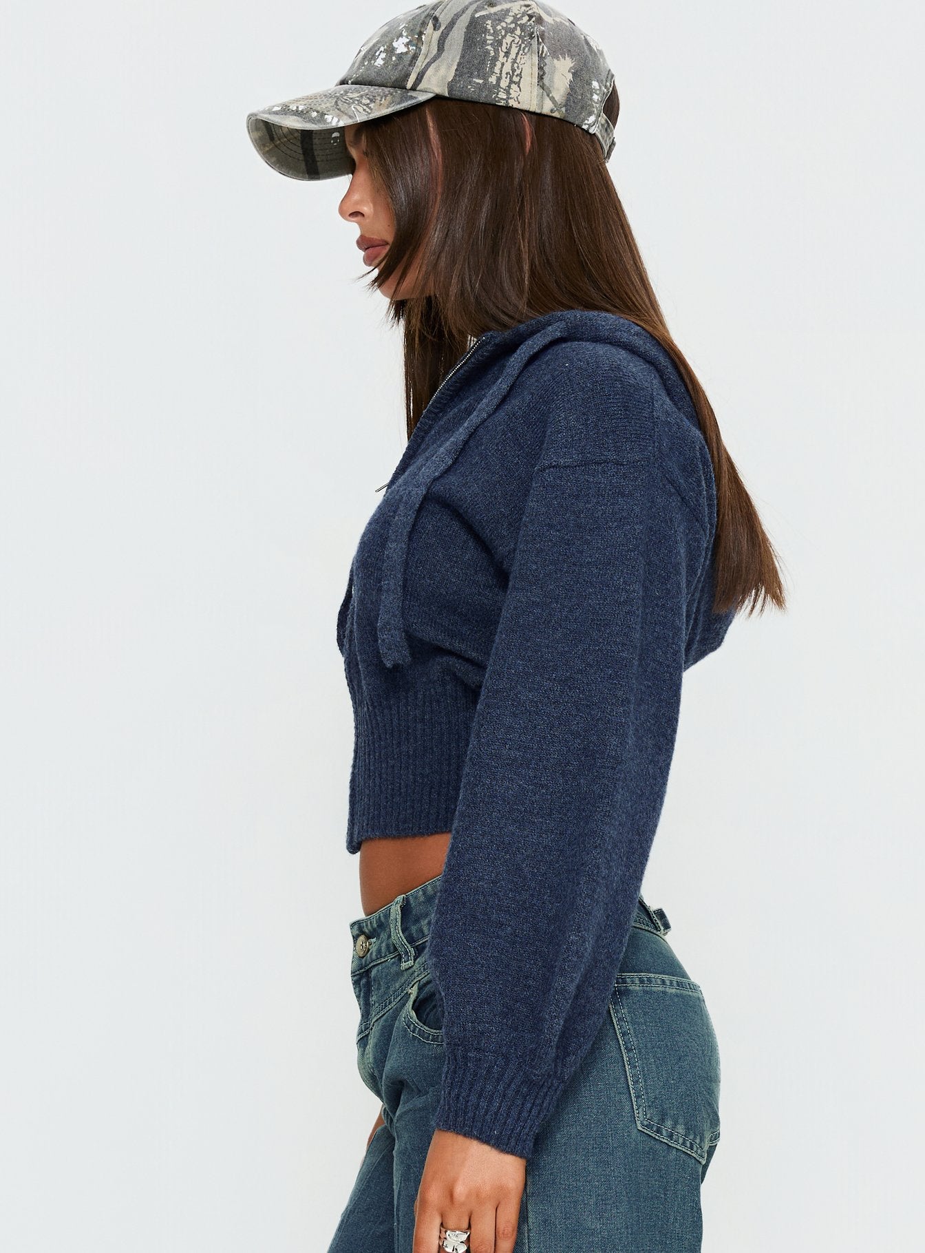 Kieley Zip Through Knit Hoodie Navy women's sweater by Ellevoria