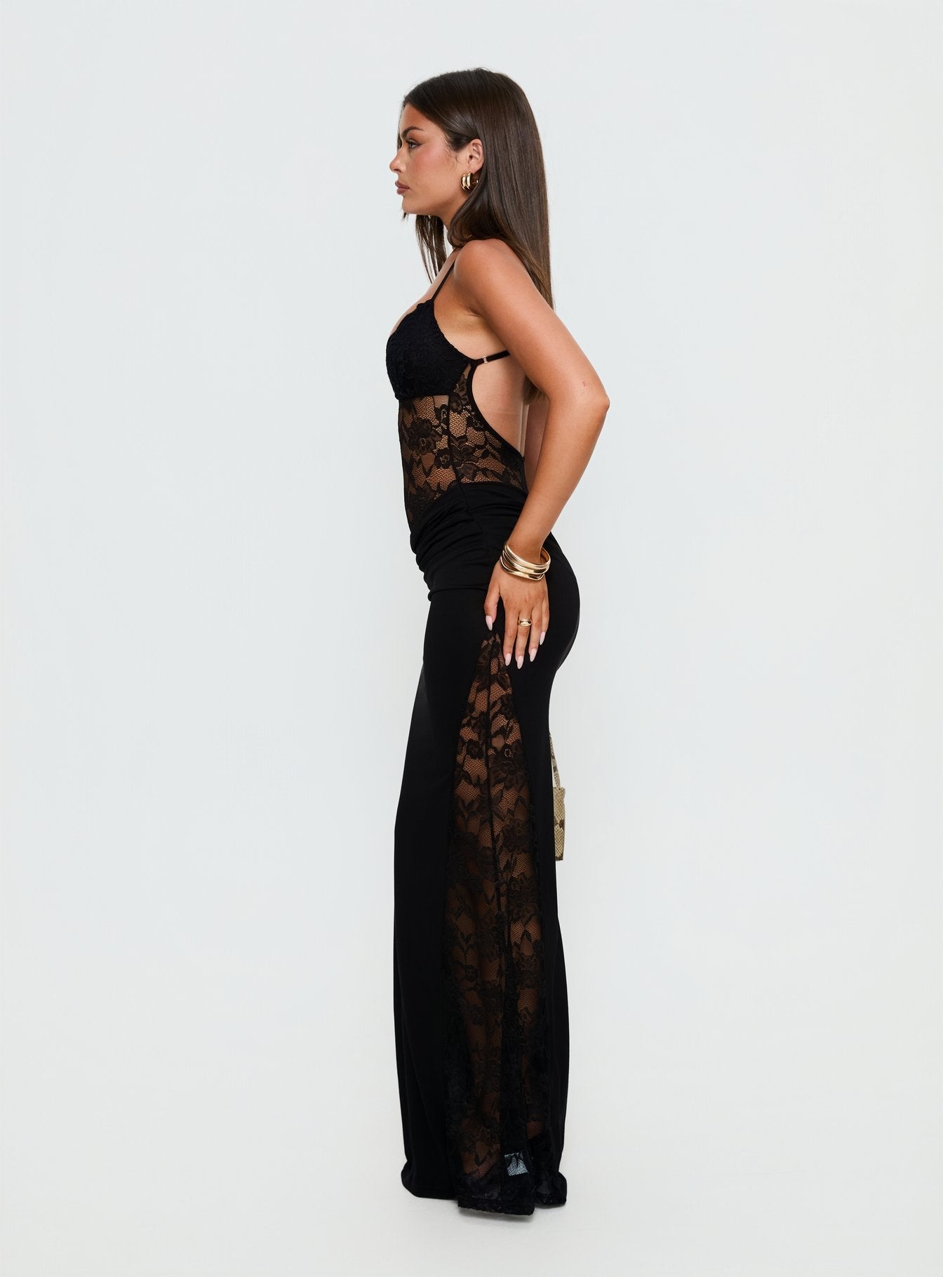 Chantella Lace Cut Out Maxi Dress Black - women's maxi dress by Ellevoria - view 4