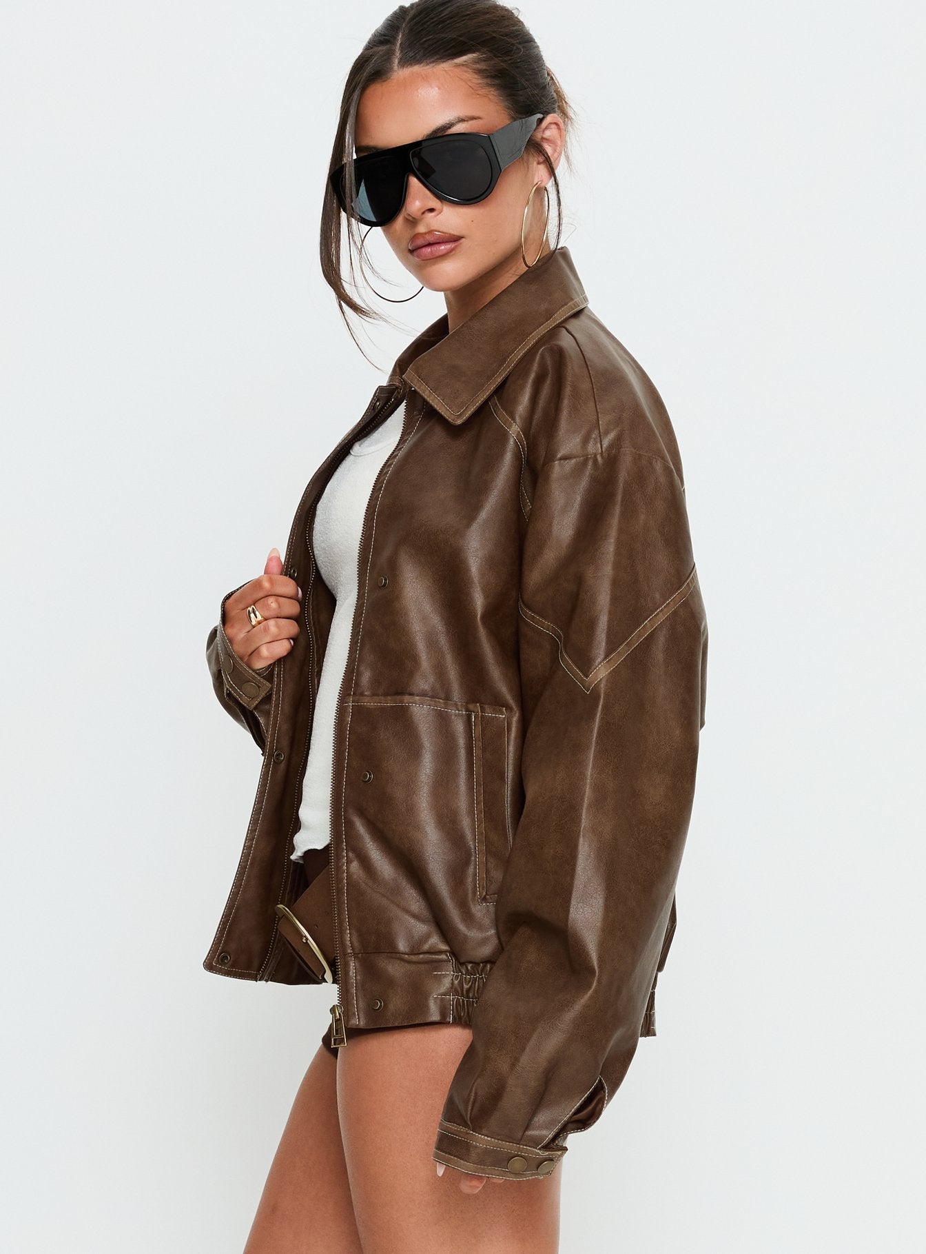 Jaxton Faux Leather Jacket Light Brown women's jacket by Ellevoria