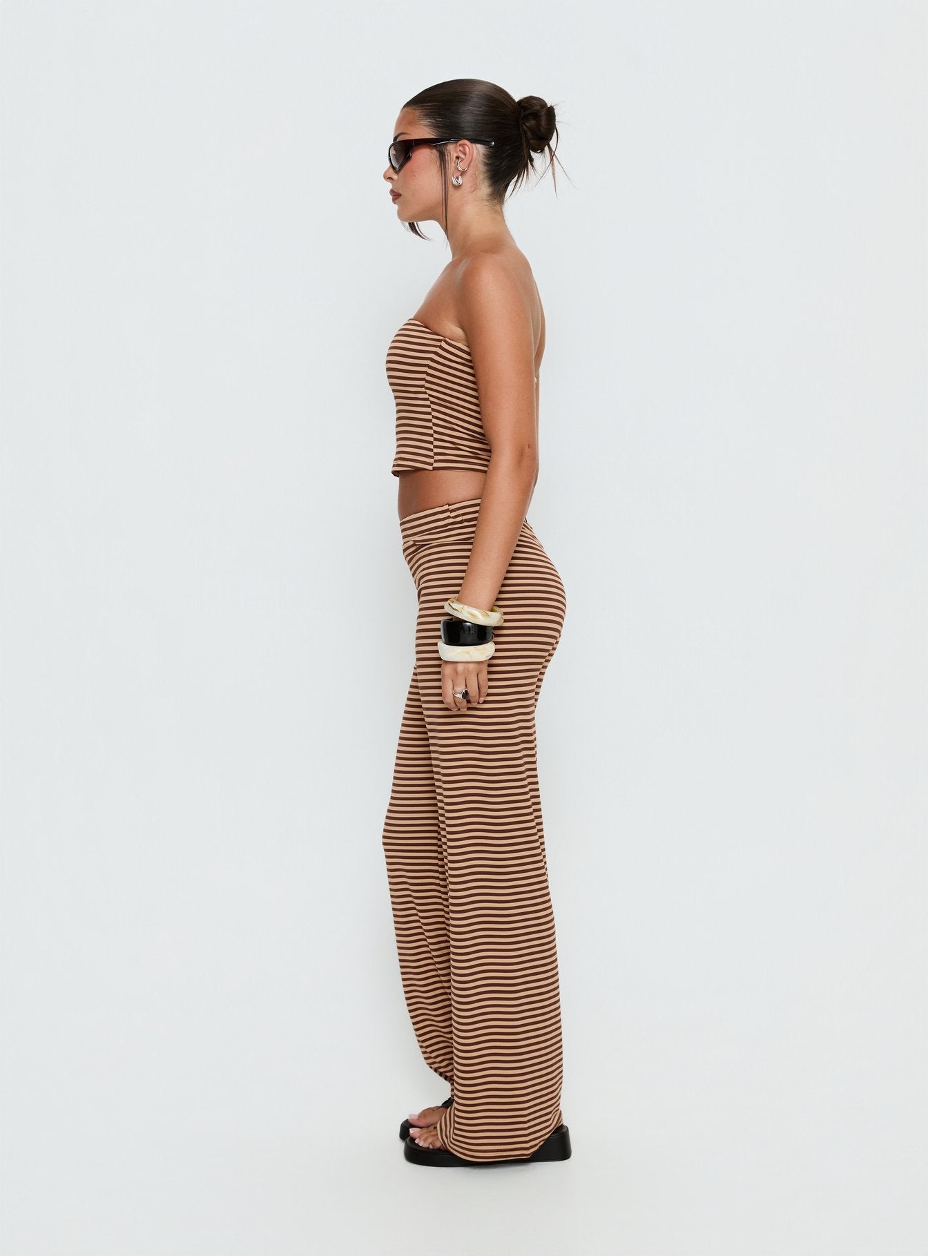 Timora Pants Brown Stripe women's pant set by Ellevoria