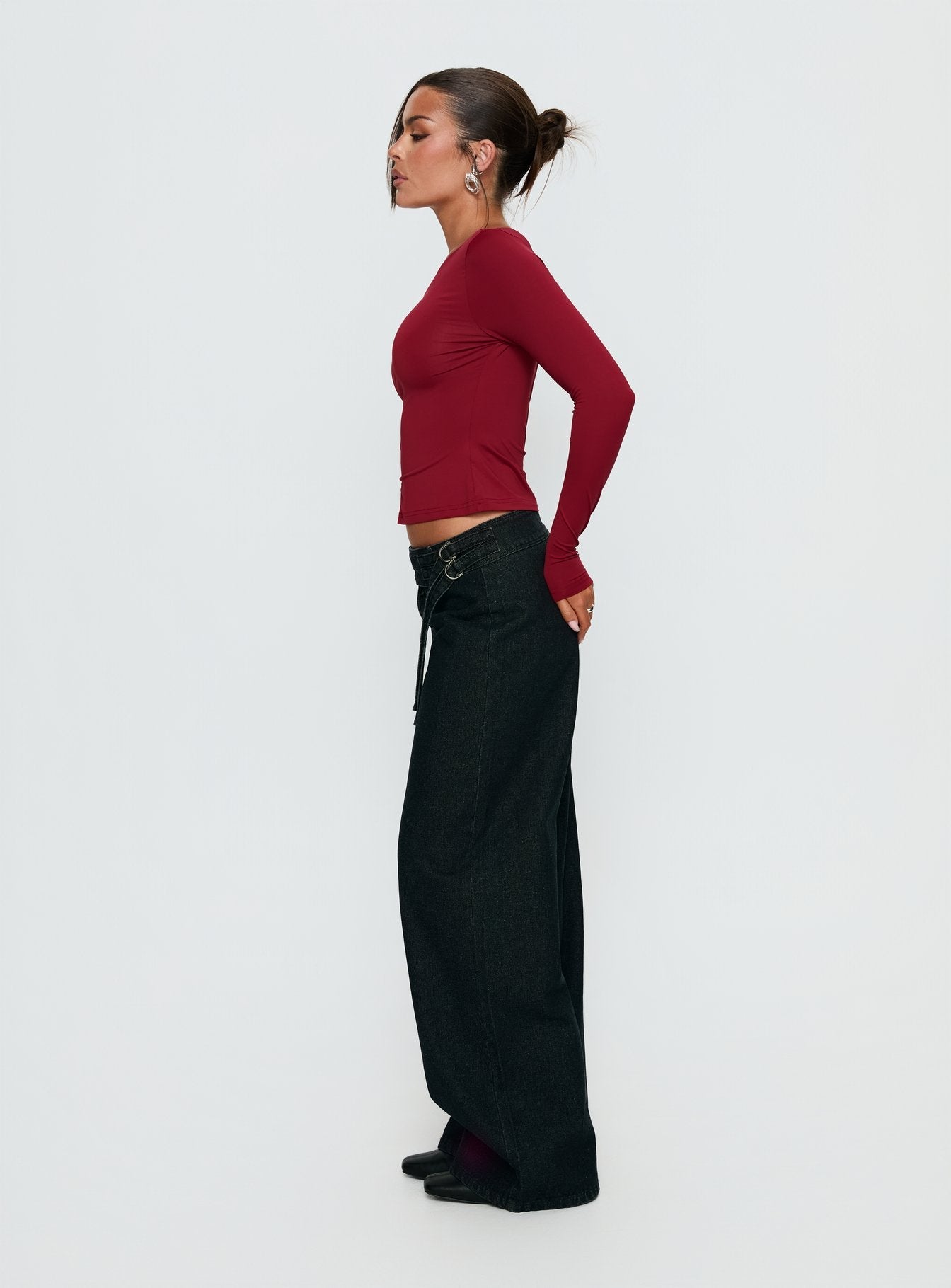 Boxie Mid Rise Wide Leg Jeans Washed Black women's denim jeans by Ellevoria