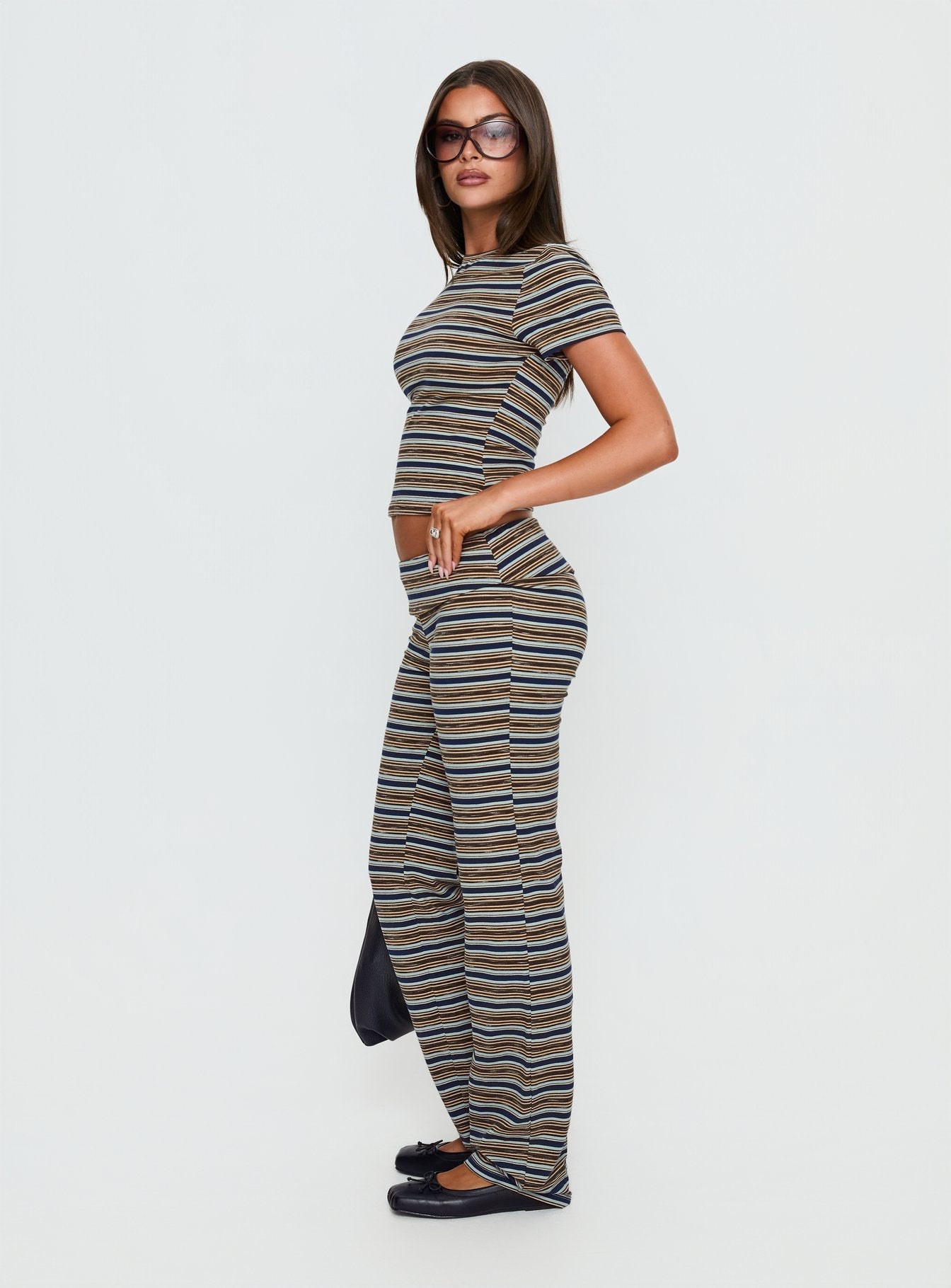 Manolo Foldover Pants Brown / Grey Stripe women's pant set by Ellevoria