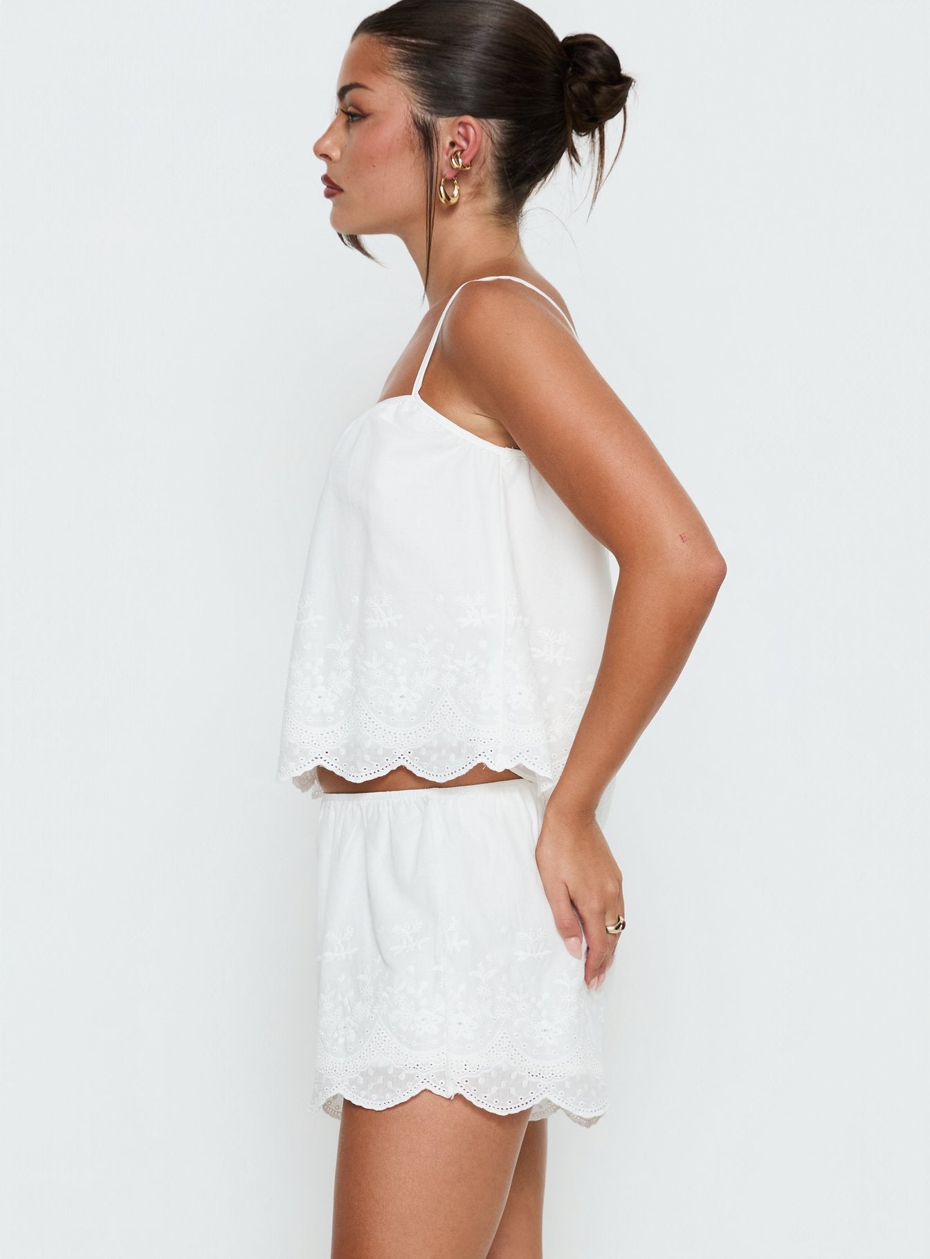 Madison Avenue Embroidered Detail Shorts White women's two piece set by Ellevoria