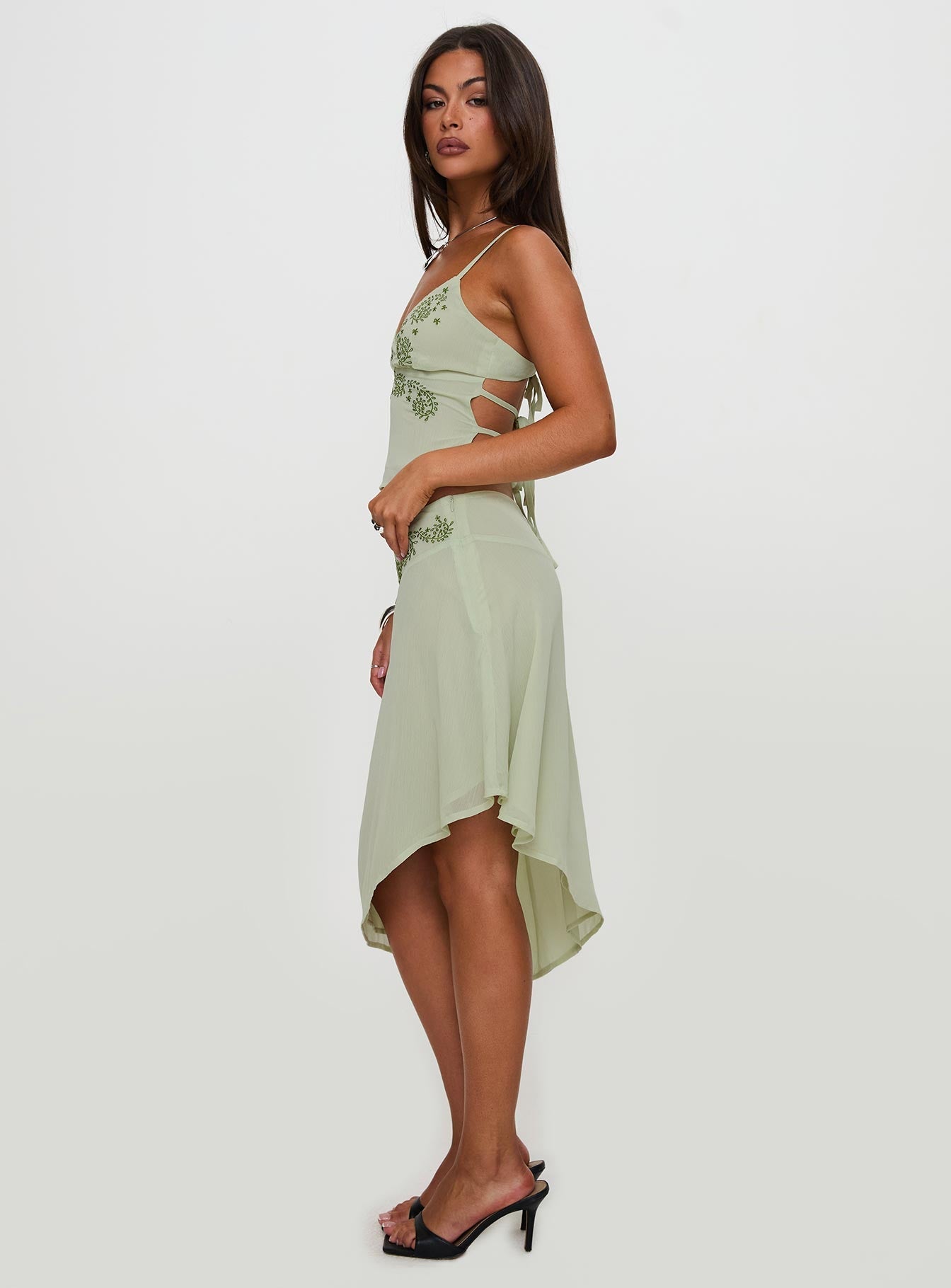 Pappilion Asymmetrical Midi Skirt Sage women's two piece set by Ellevoria