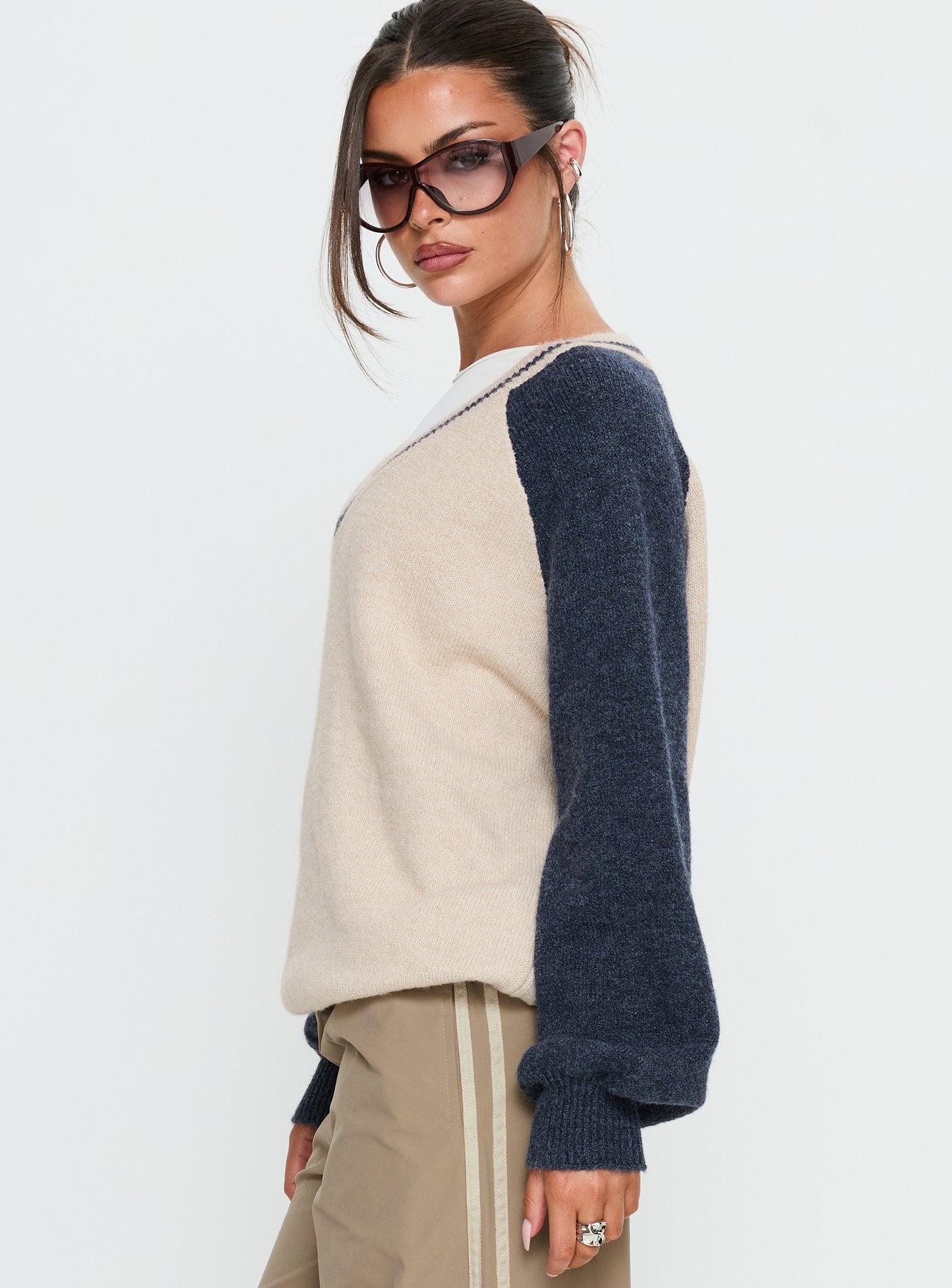 Adana V Neck Graphic Knit Sweater Multi women's sweater by Ellevoria