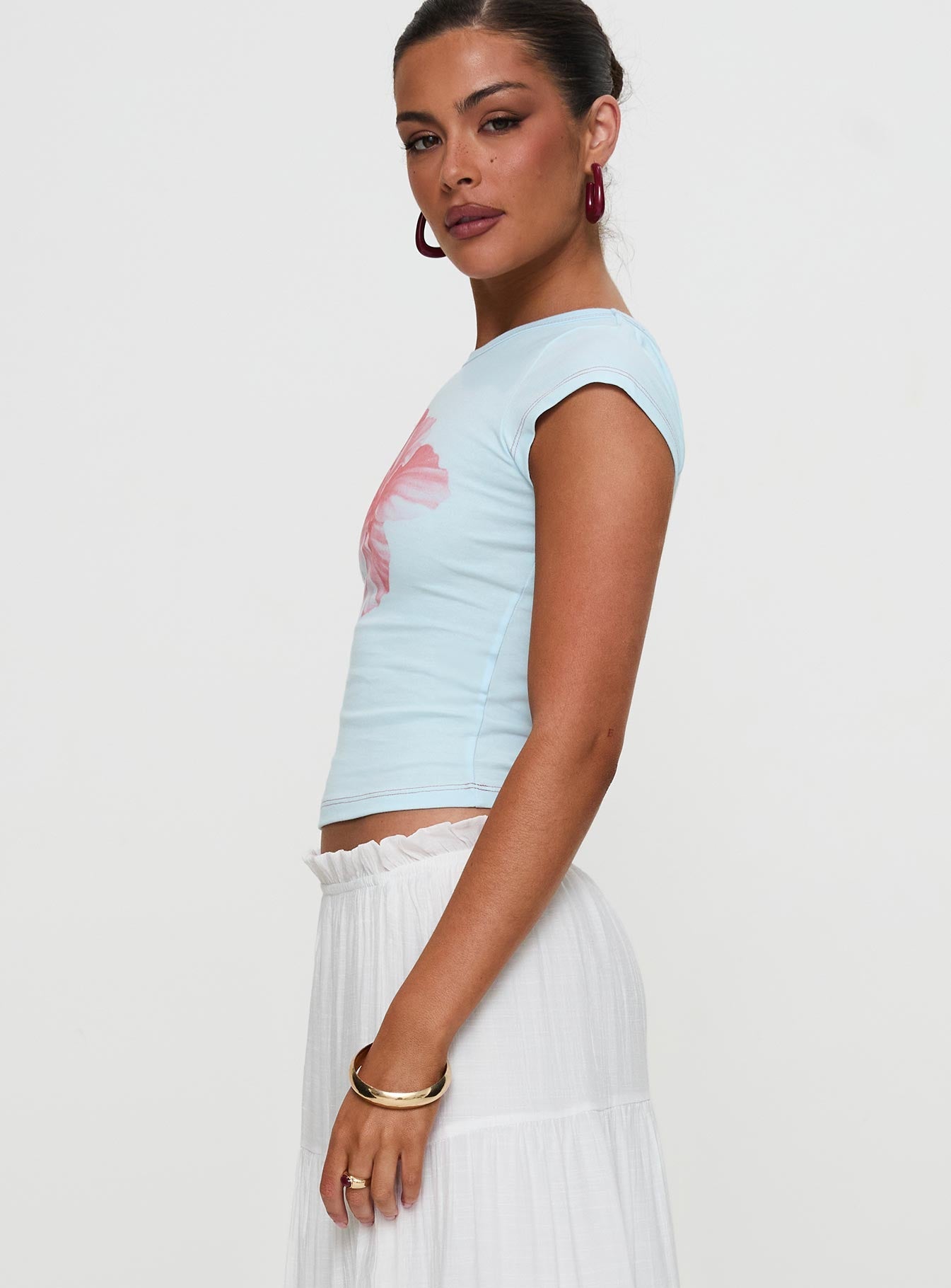 Owenz Hibiscus Baby Tee Blue - women's top by Ellevoria - view 9