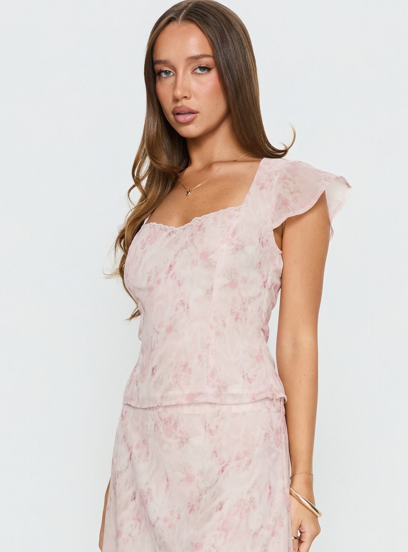 Avaline Lace Trim Blouse Top Pink women's matching set by Ellevoria