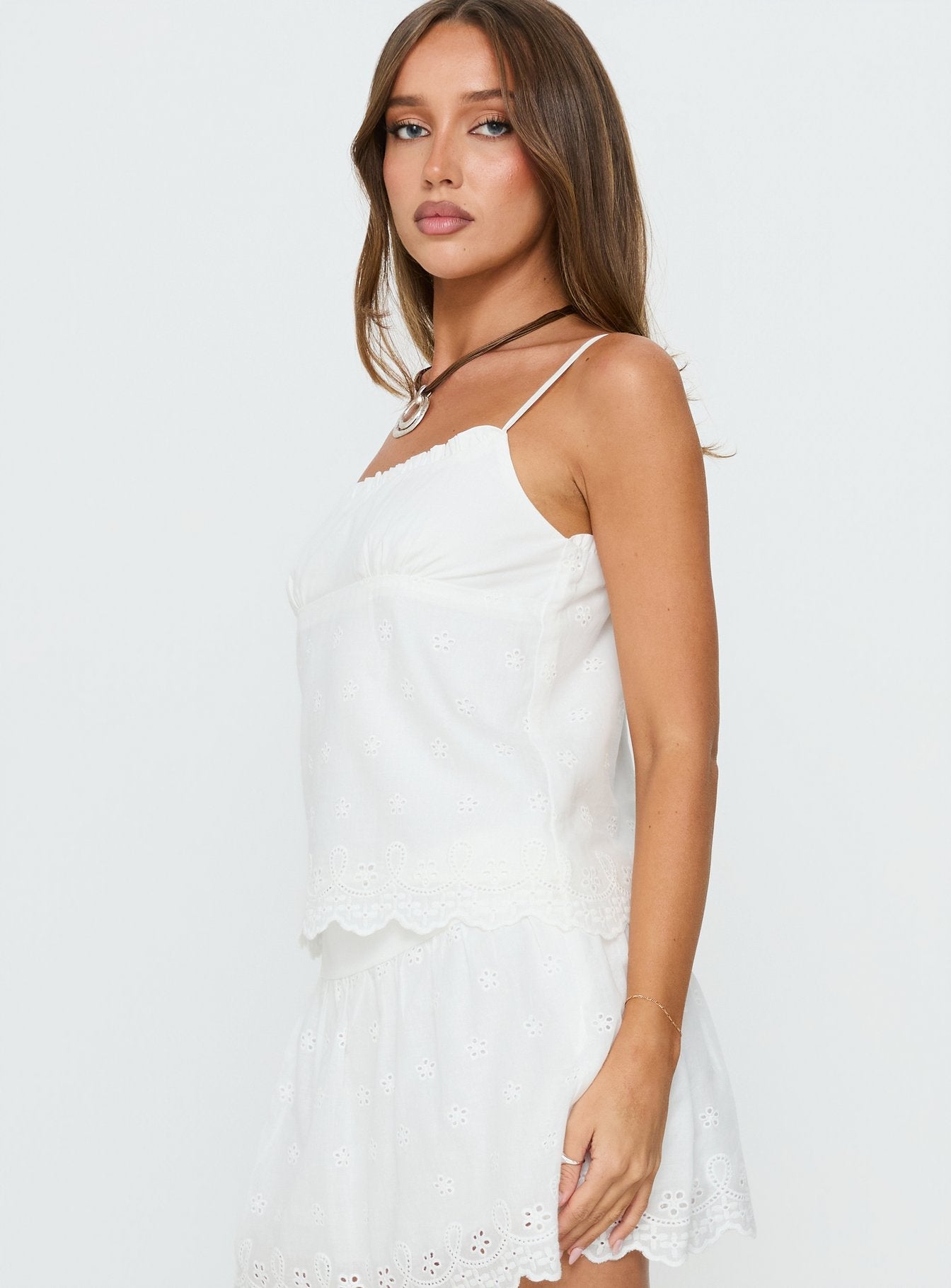 Tiriah Embroidered Cami Top White women's two piece set by Ellevoria