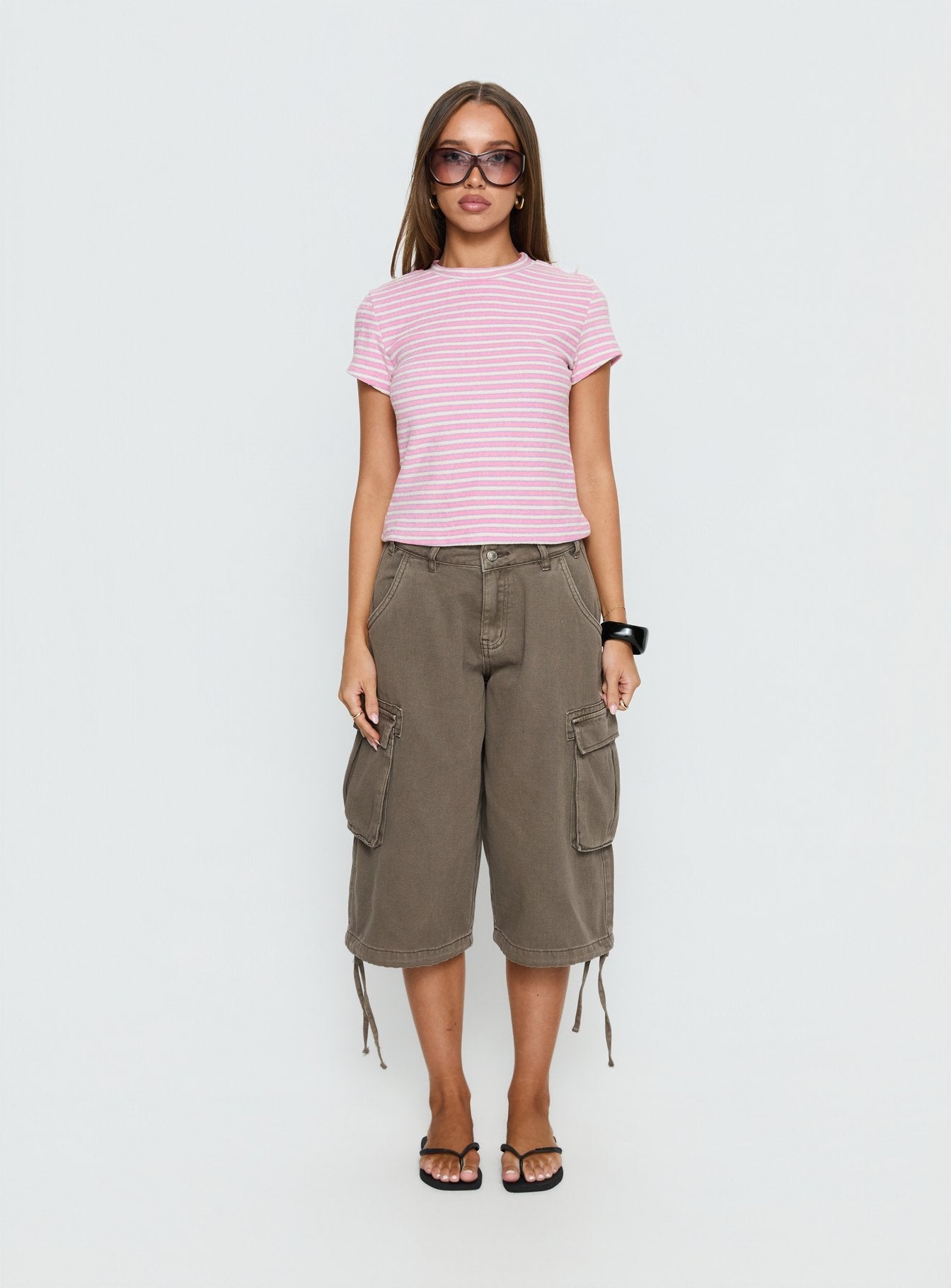 Settle Down Terry Baby Tee Pink Stripe women's matching set by Ellevoria