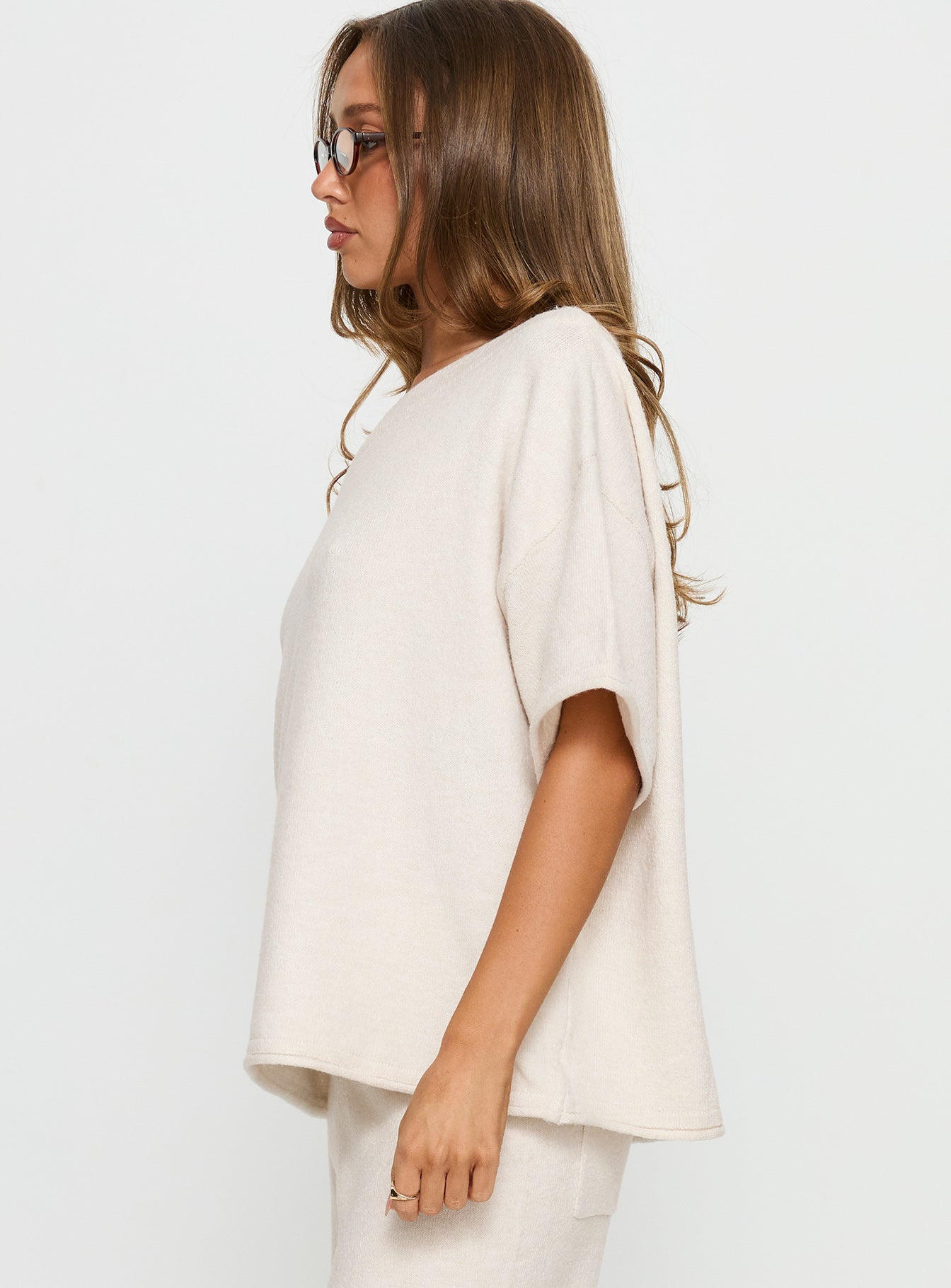Kourta Off Shoulder Oversized Knit Top Oat women's two piece set by Ellevoria