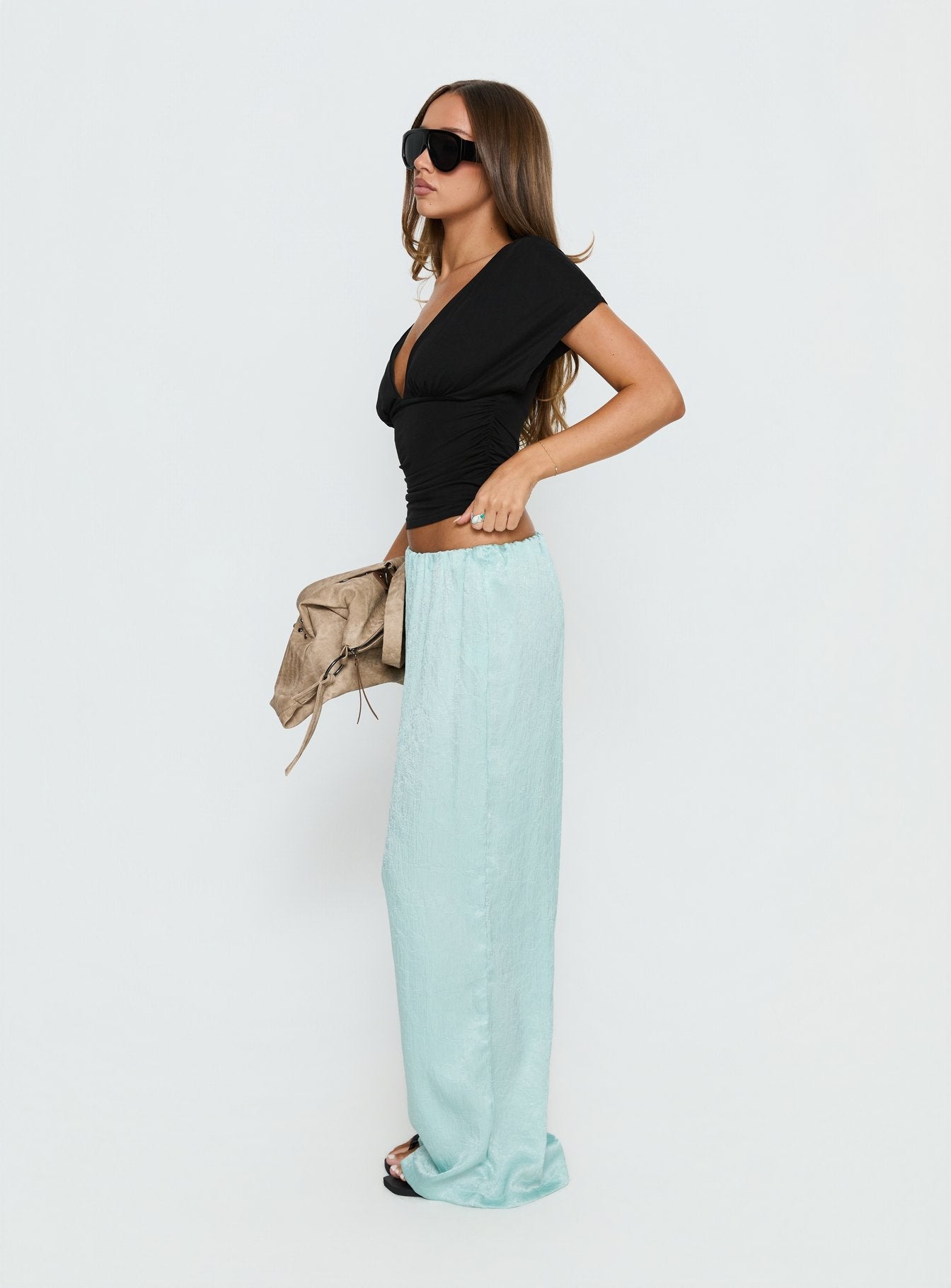 Salona Satin Straight Leg Pants Jelly Mint - loose fit women's bottoms by Ellevoria