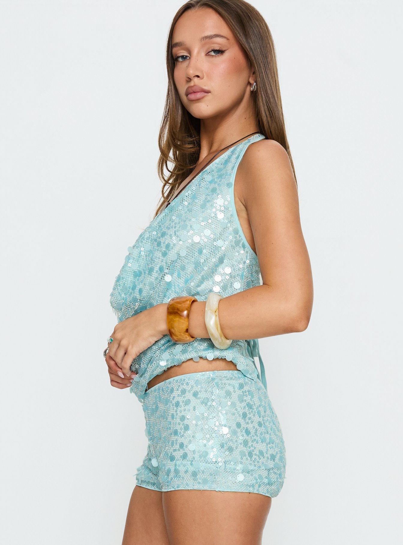 Views Of Capri Plunge Neck Top Blue women's matching set by Ellevoria