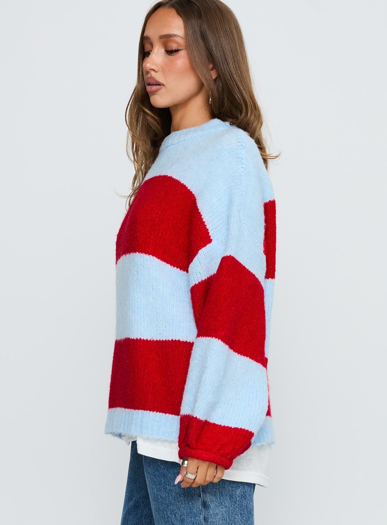 Bastien Crew Neck Knit Sweater Blue / Red women's sweater by Ellevoria