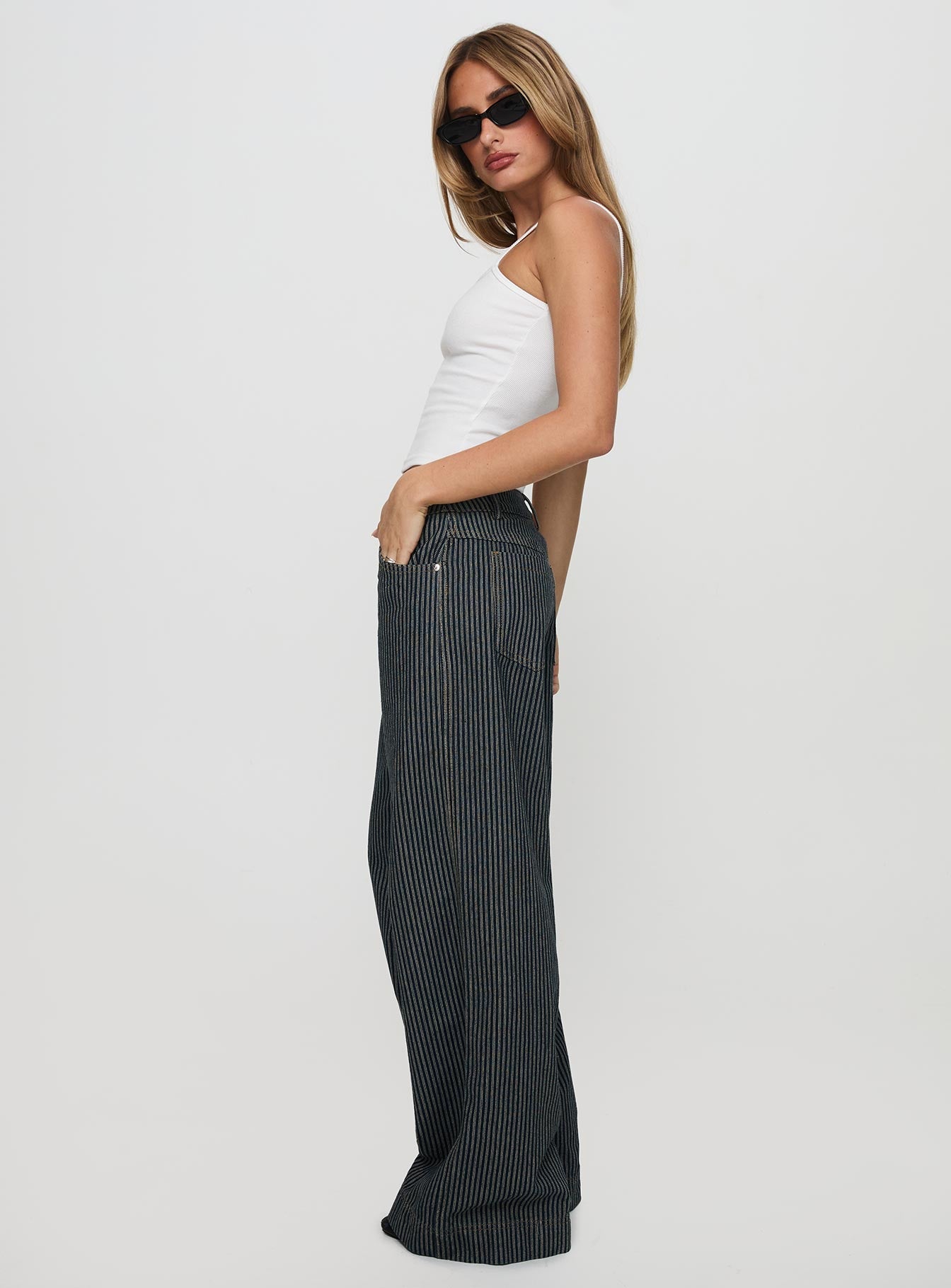 Actually Invested Low Rise Pants Denim Stripe women's pant set by Ellevoria