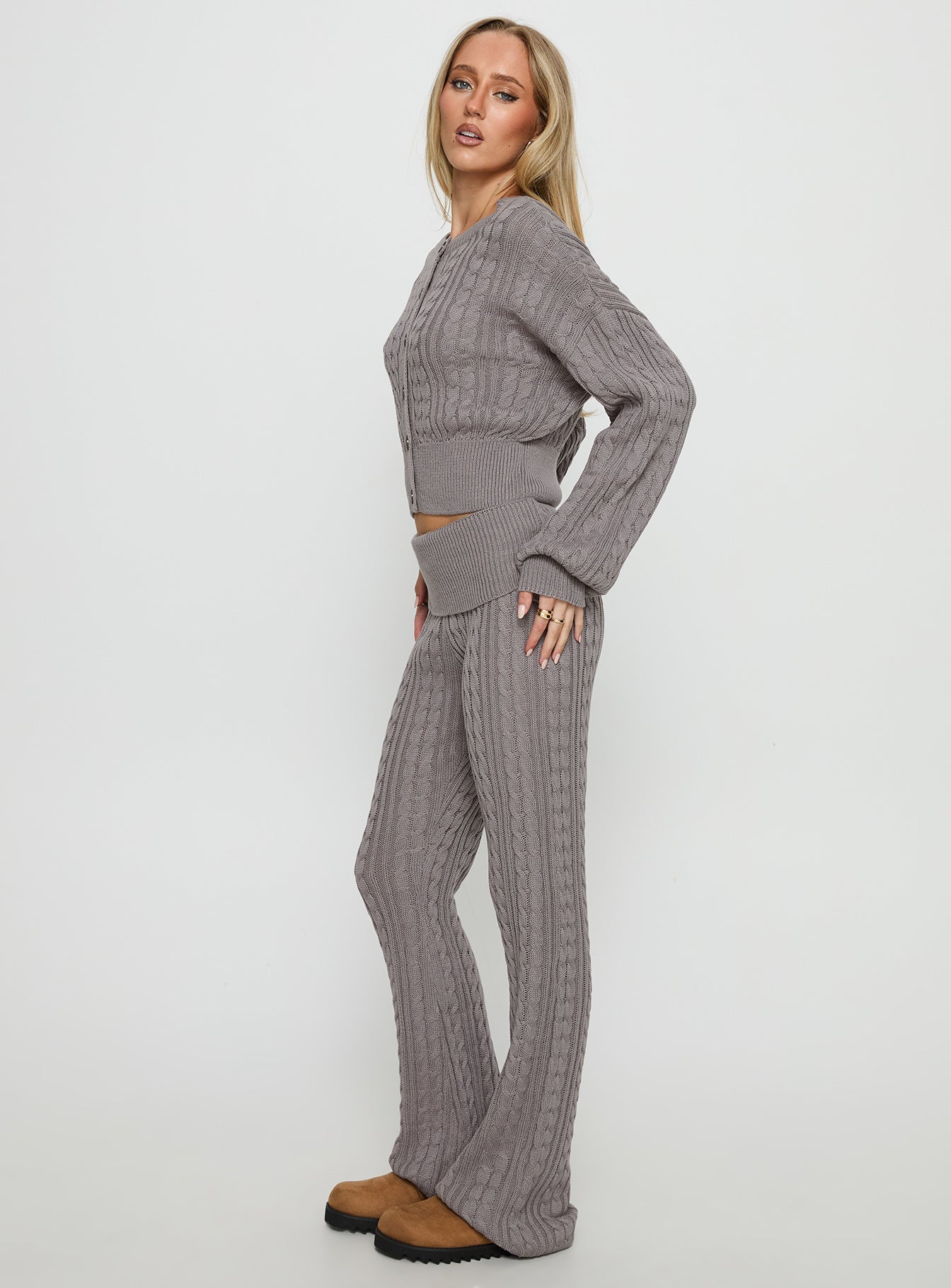 Baleigh Cable Knit Foldover Pants Grey women's pant set by Ellevoria