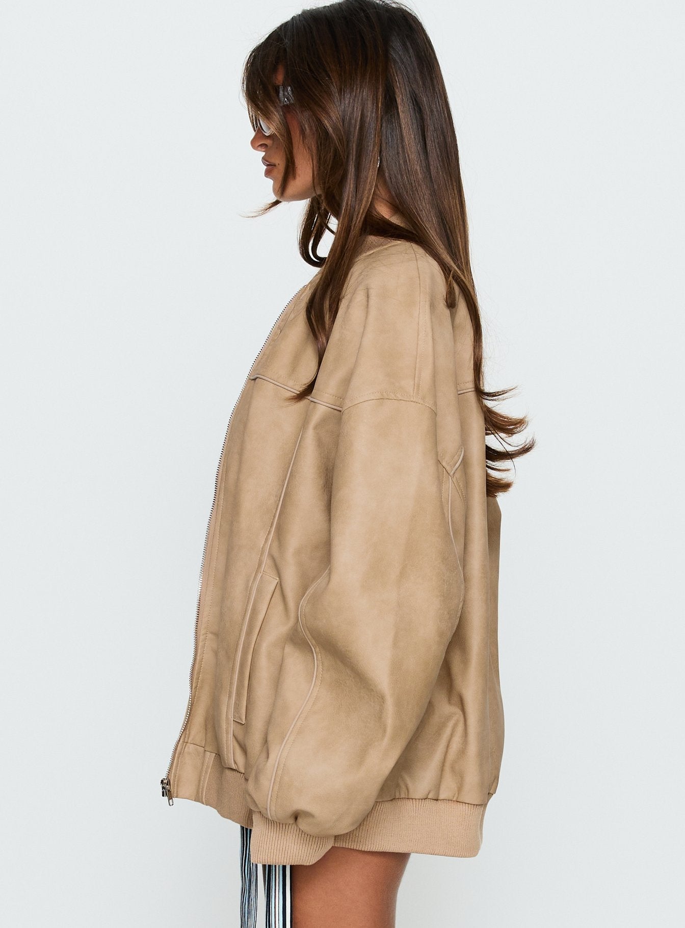 Believe It Faux Leather Bomber Jacket Washed Stone women's jacket by Ellevoria