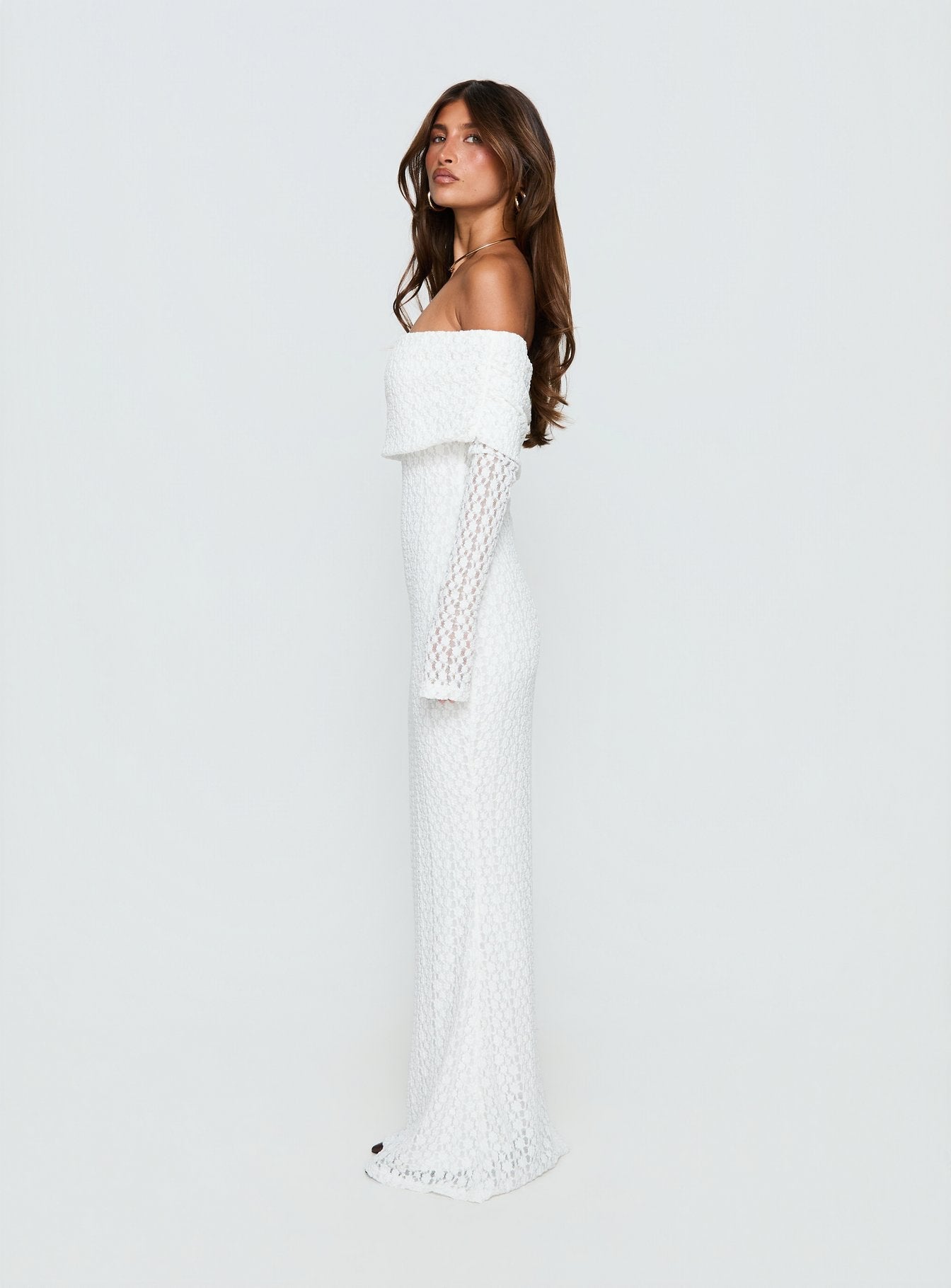 Sofenna Long Sleeve Off Shoulder Maxi Dress White - women's maxi dress by Ellevoria - view 4