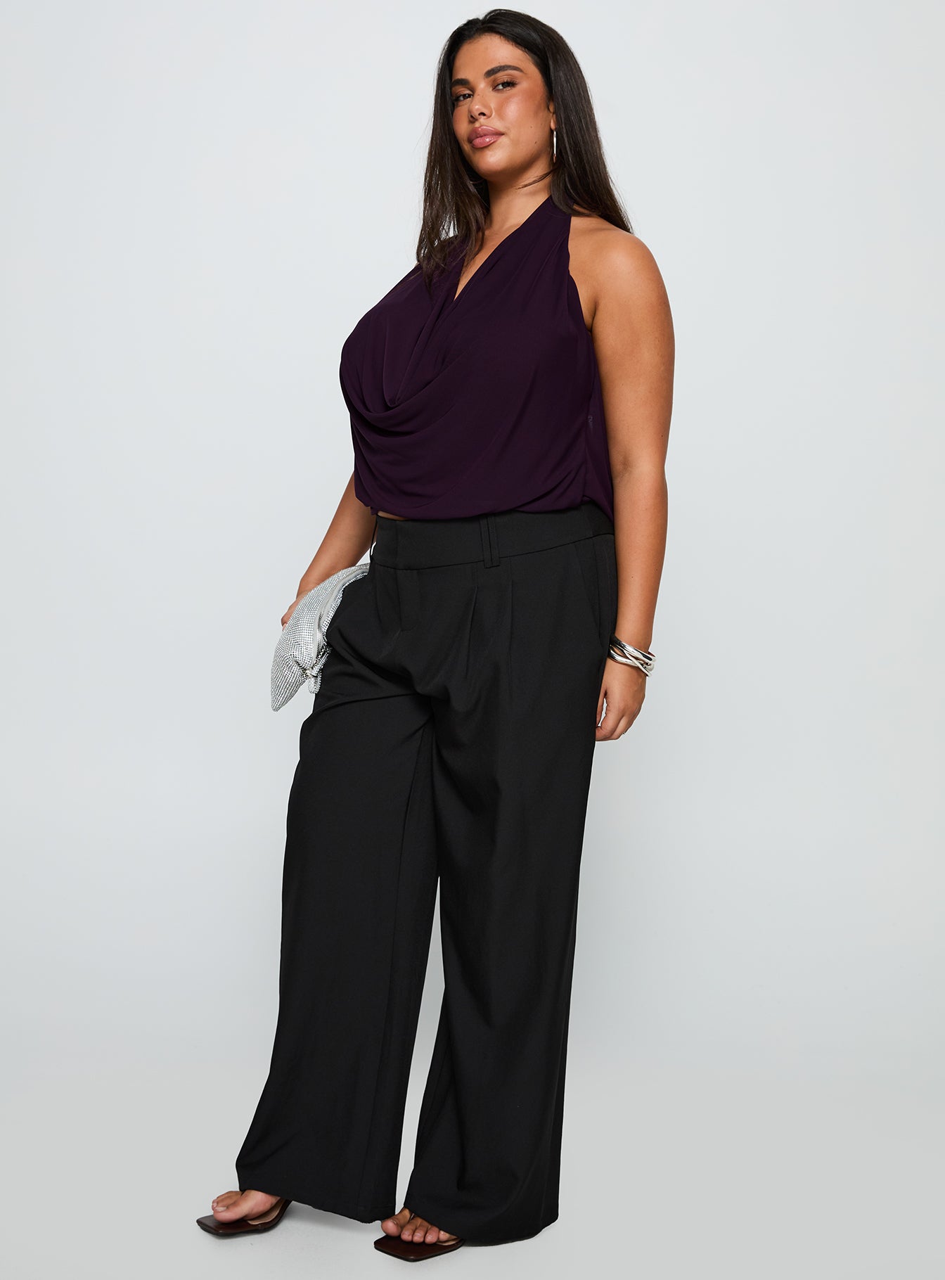Two Lovers Low Rise Pants Black Curve - loose fit women's bottoms by Ellevoria