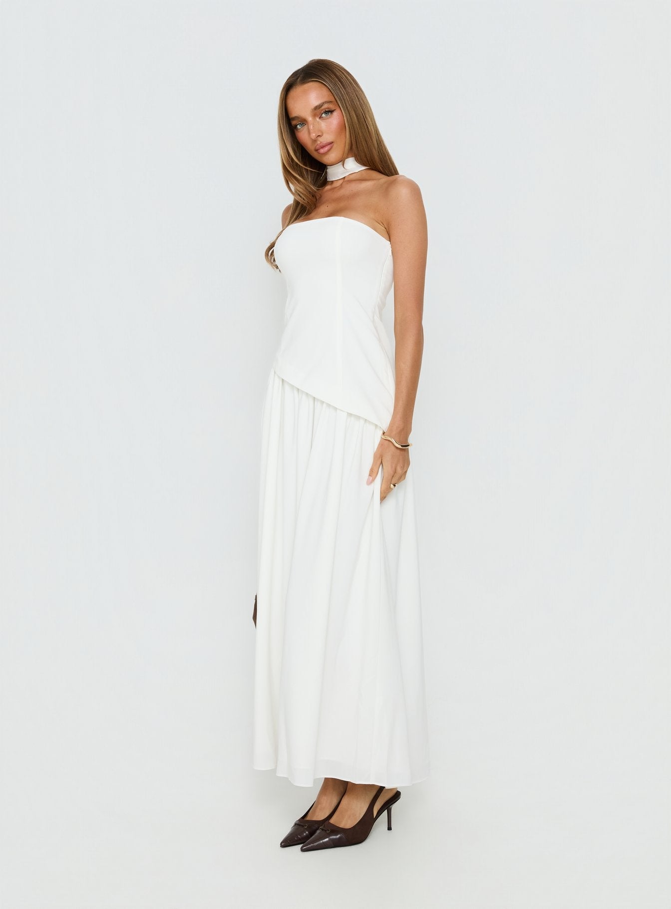 Odela Strapless Scarf Drop Waist Maxi Dress White - women's maxi dress by Ellevoria - view 4