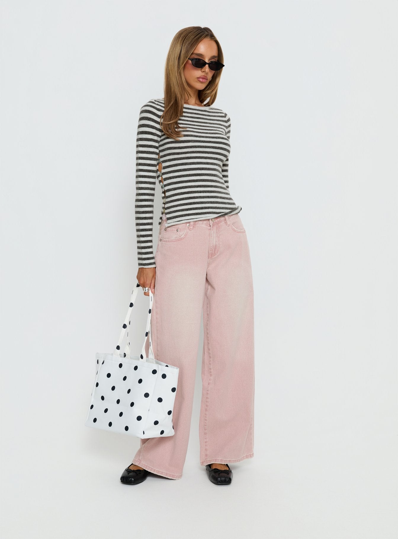 Lucky Dip Mid Rise Straight Leg Jeans Washed Pink women's denim jeans by Ellevoria