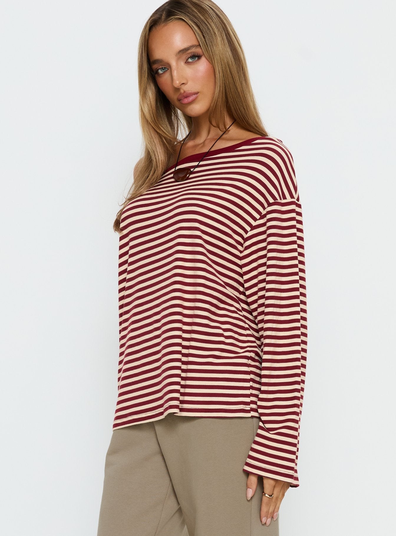 Ralyssa Off Shoulder Long Sleeve Top Red Stripe women's jacket by Ellevoria