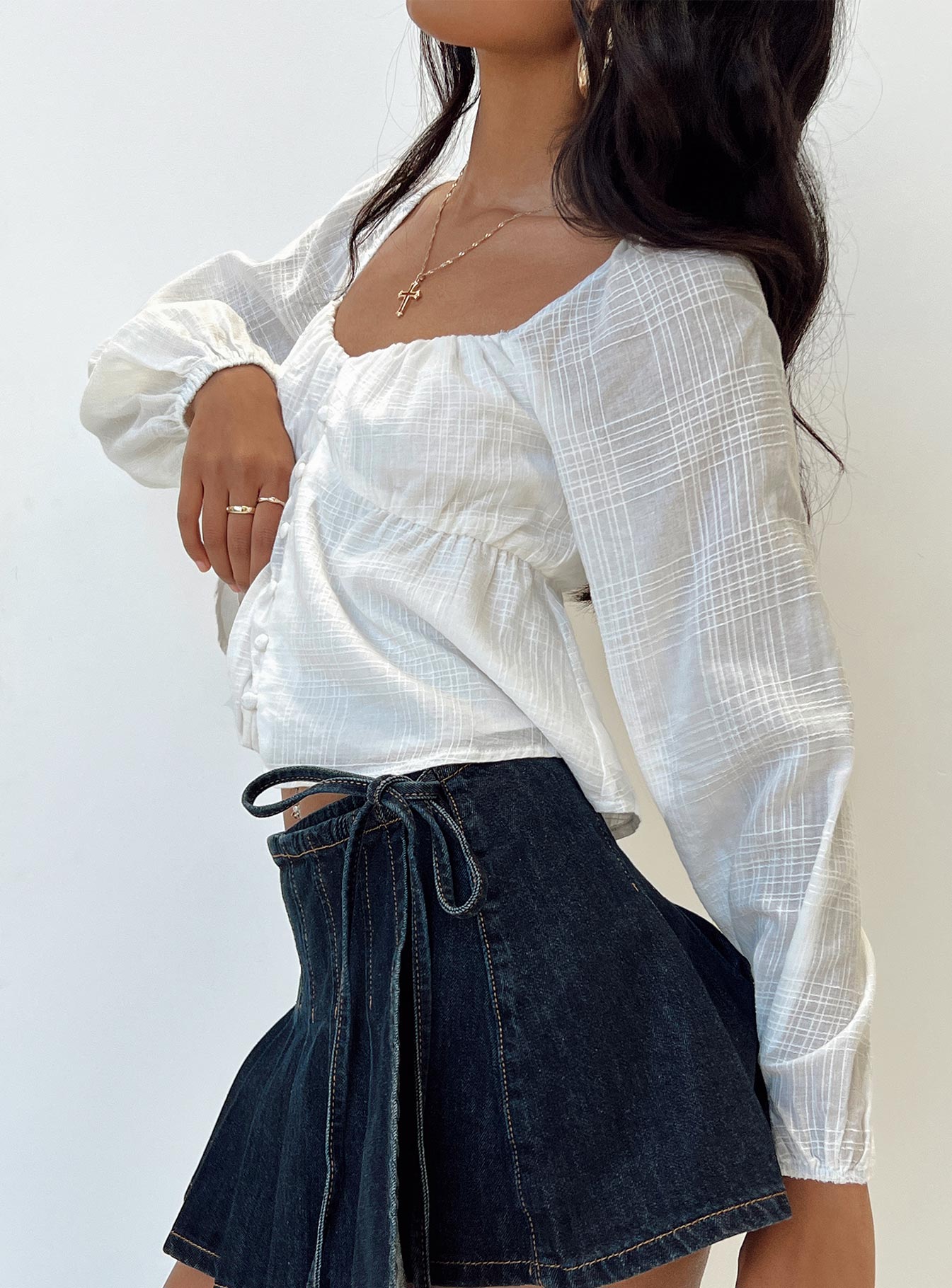Maxime Long Sleeve Top White - women's shirt by Ellevoria - view 4
