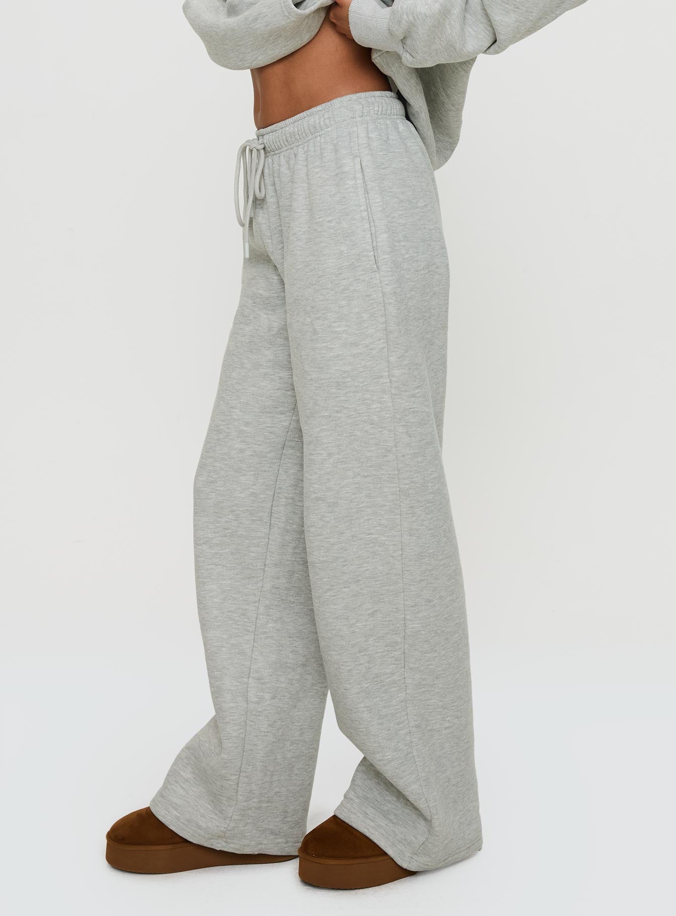 Princess Polly Wide Leg Track Pant Bubble Text Grey Marle / Green women's pant set by Ellevoria