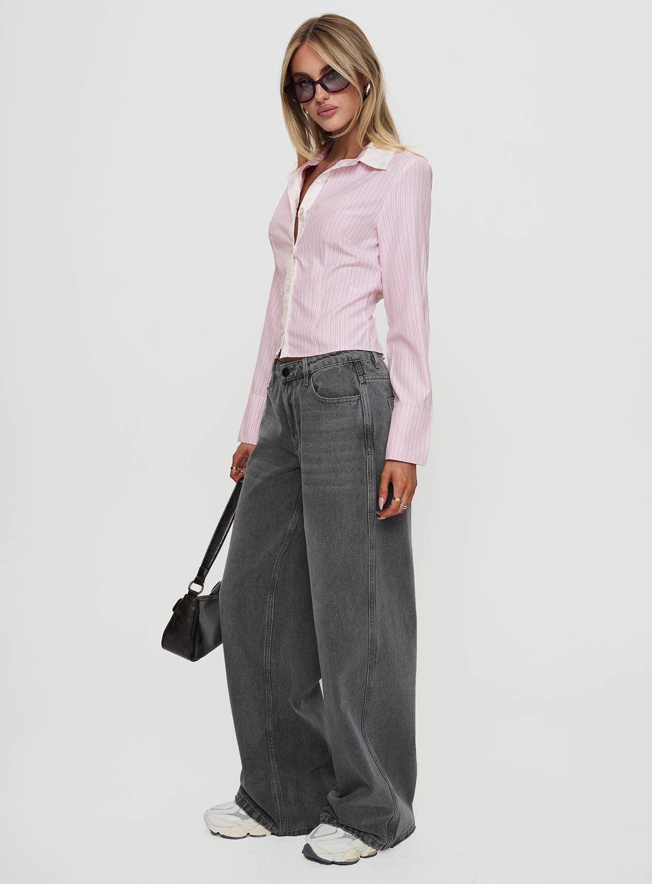 Ramos Low Rise Wide Leg Jeans Grey Wash women's denim jeans by Ellevoria