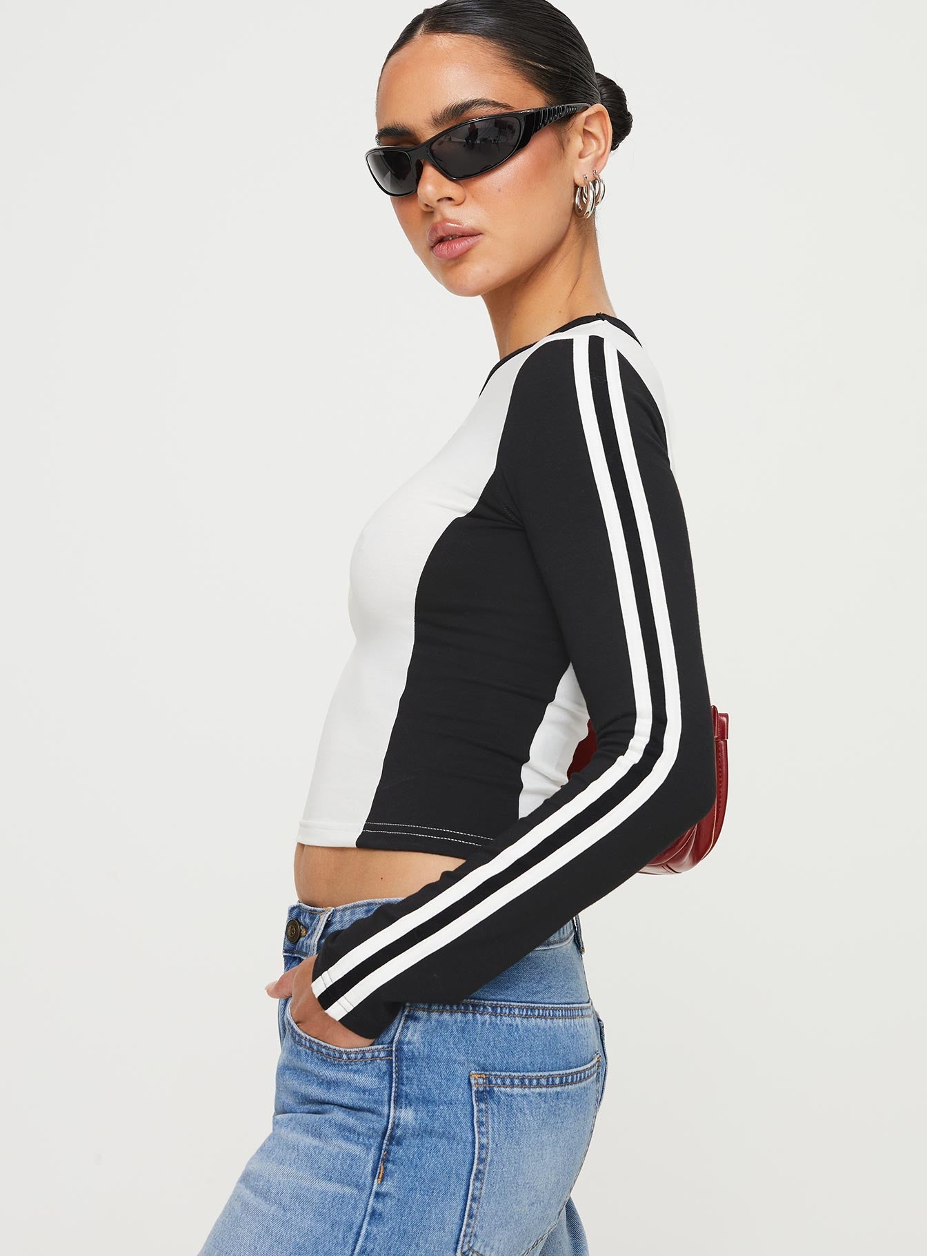 Letina Long Sleeve Top Black / White - women's top by Ellevoria - view 6