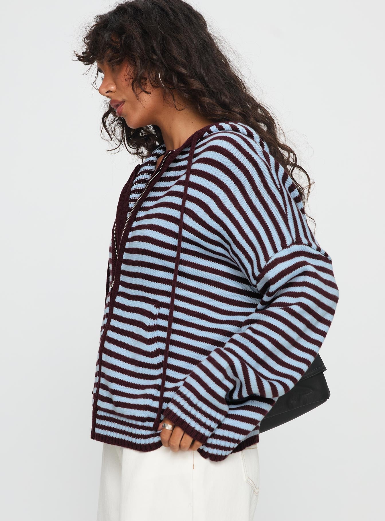 Brienna Zip Jacket Burgundy / Blue Stripe women's jacket by Ellevoria