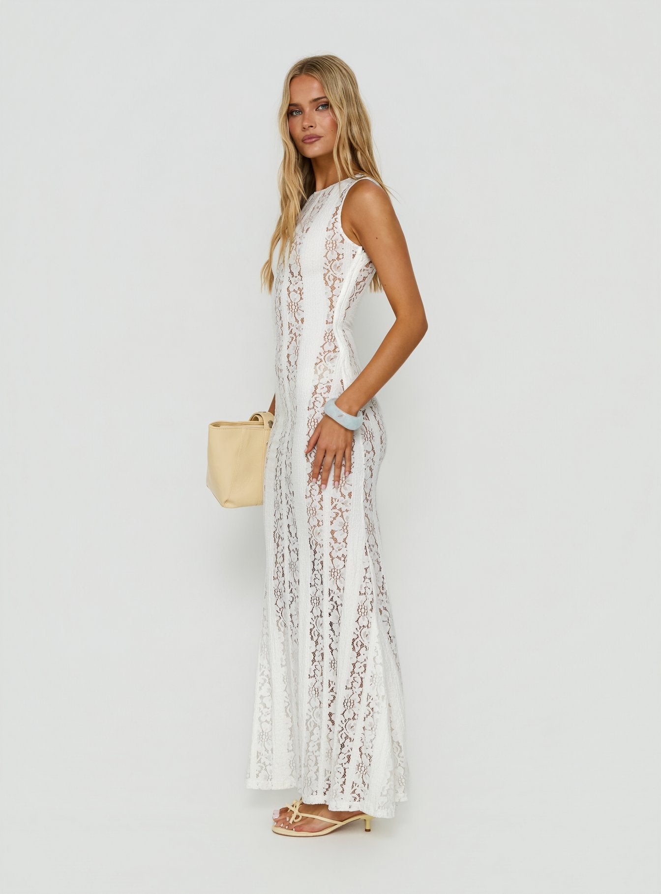 Laurenza Sheer Lace Maxi Dress Off White - women's maxi dress by Ellevoria - view 4