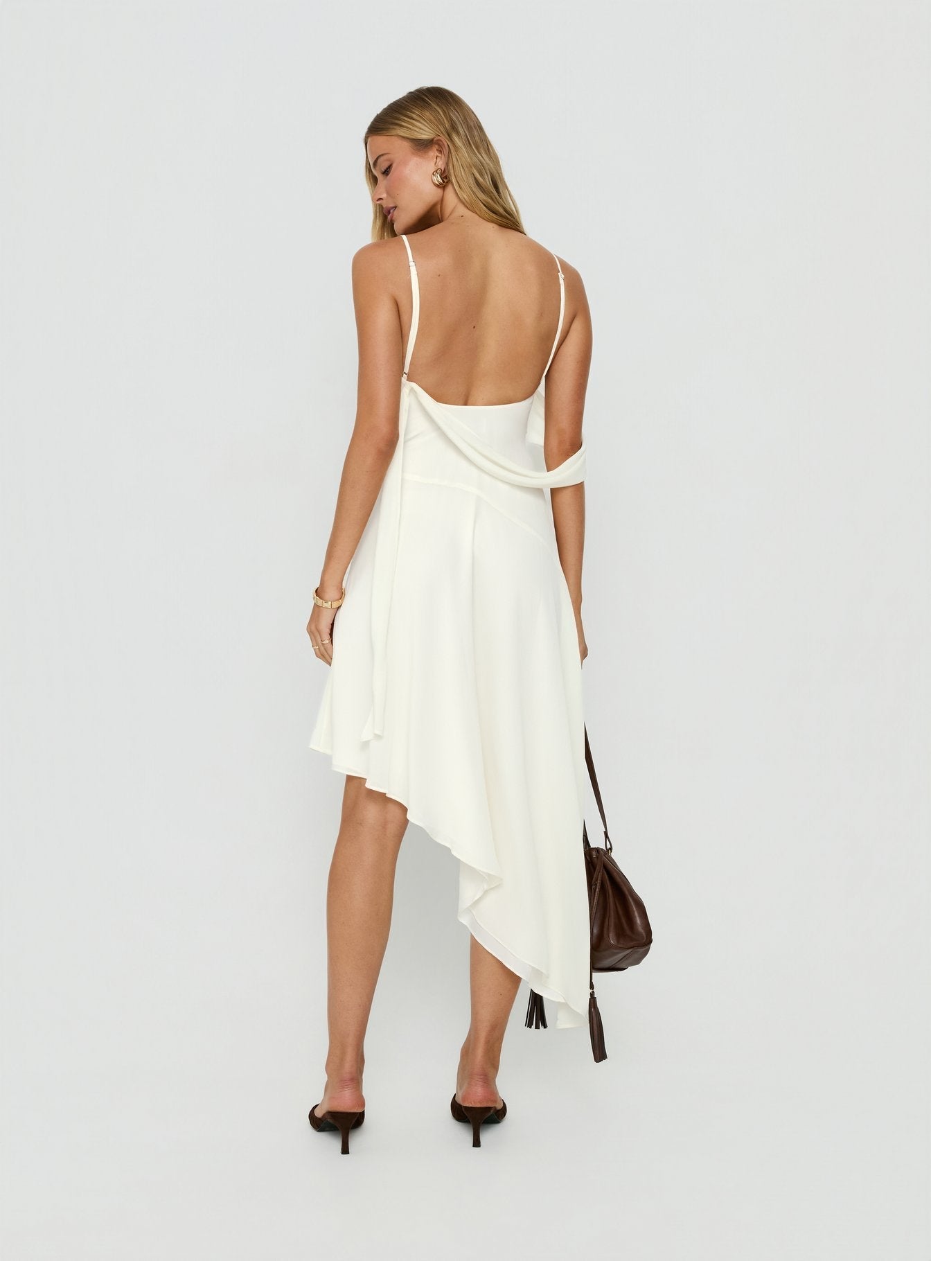 Massey Bust Draping Low Back Midi Dress Off White - women's midi dress by Ellevoria - view 5
