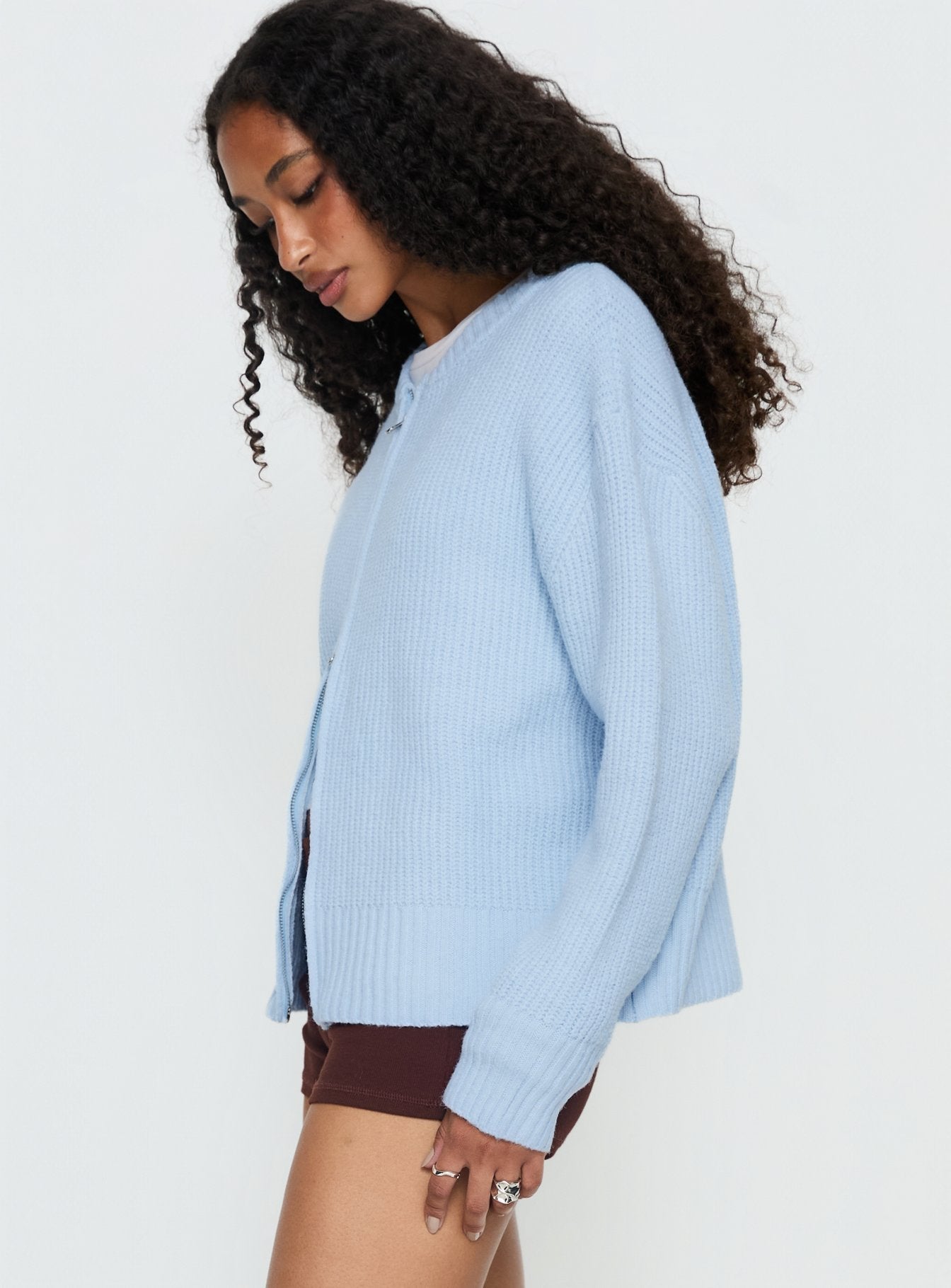 Lexene Zip Through Jumper Baby Blue women's sweater by Ellevoria