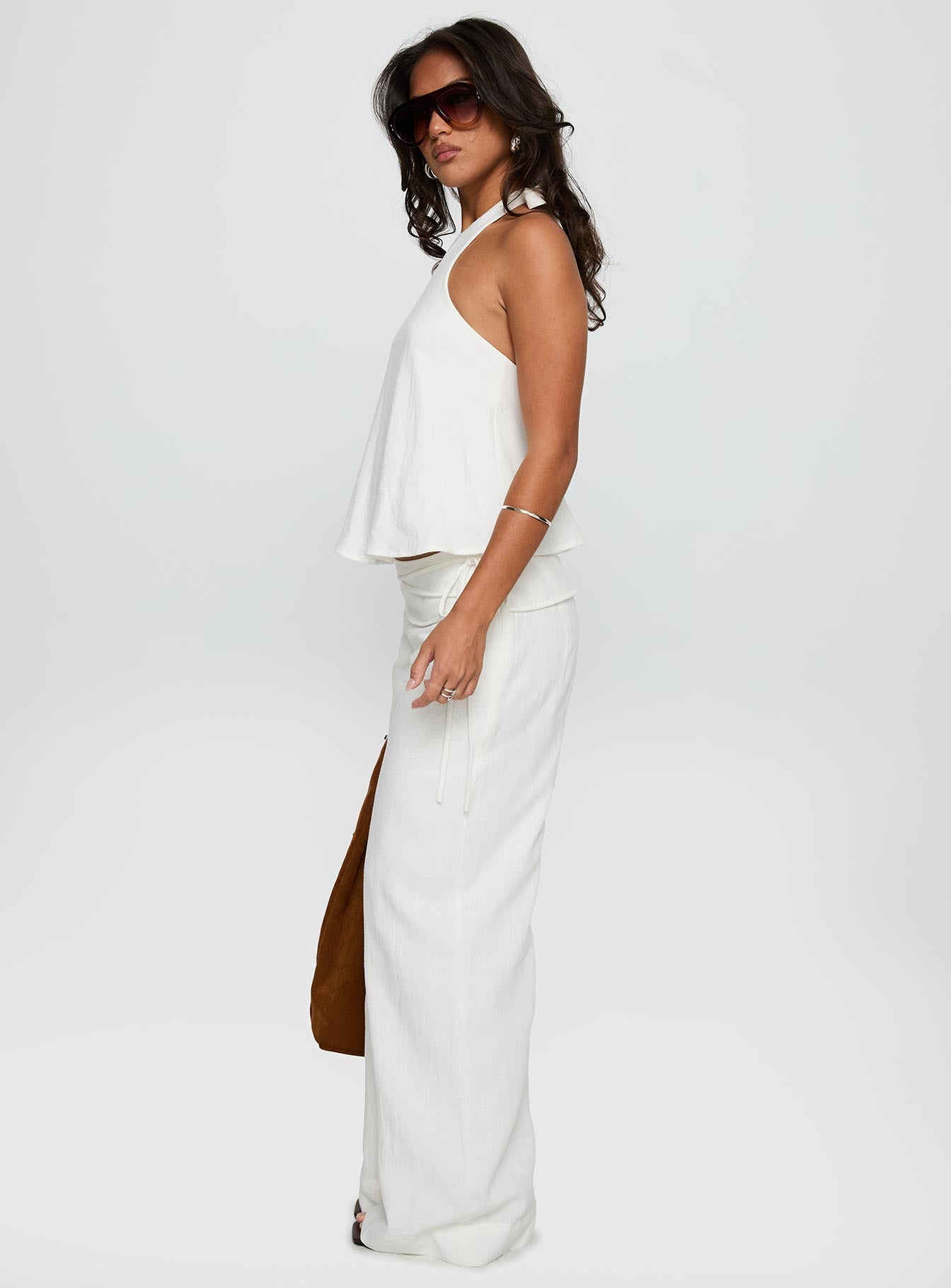 Silver Moon Linen Blend Tie Pants White - loose fit women's bottoms by Ellevoria